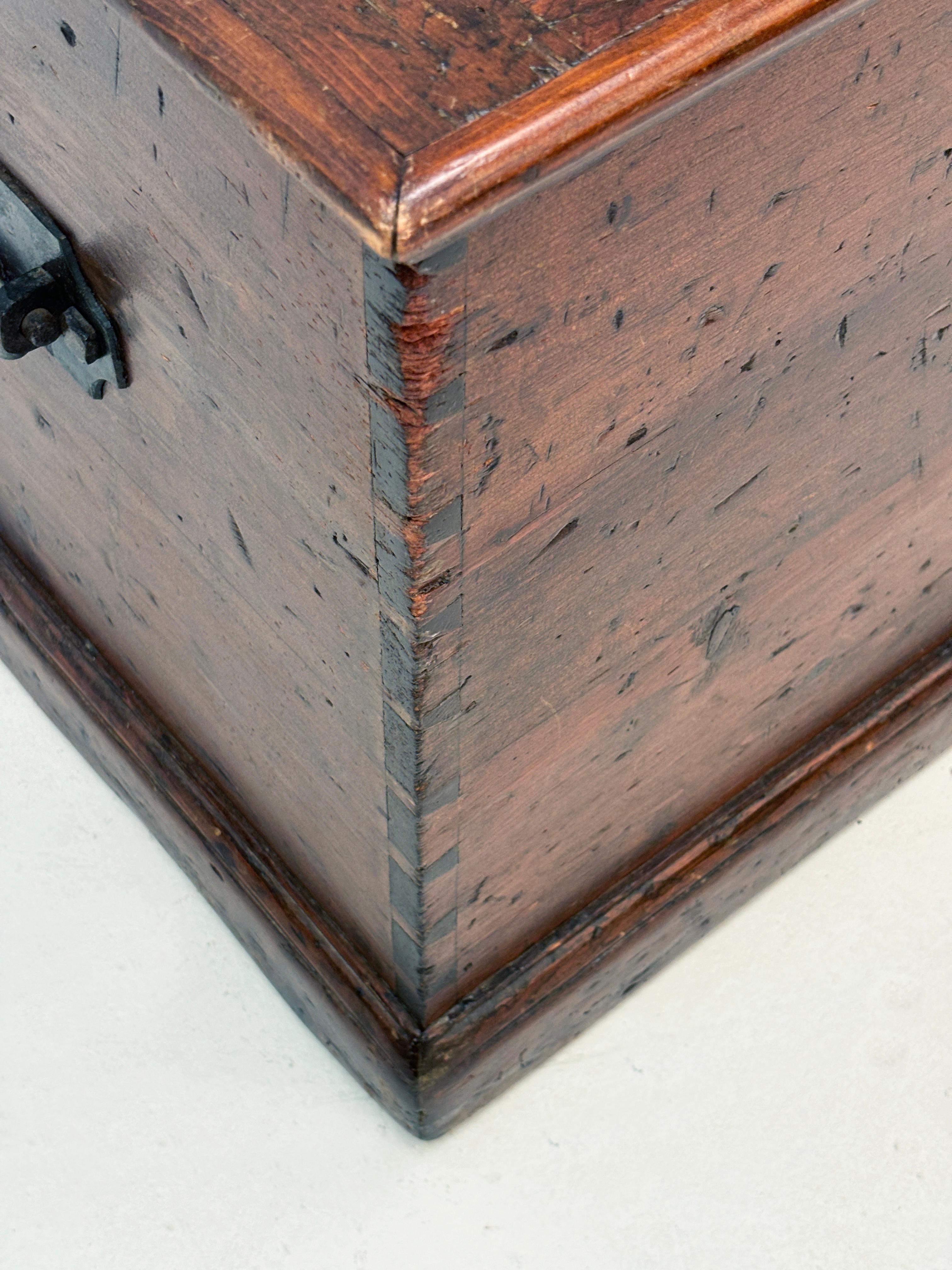 American Colonial c. late 1700's - 1800 New England Pine Blanket Chest with Hand-forged Handles