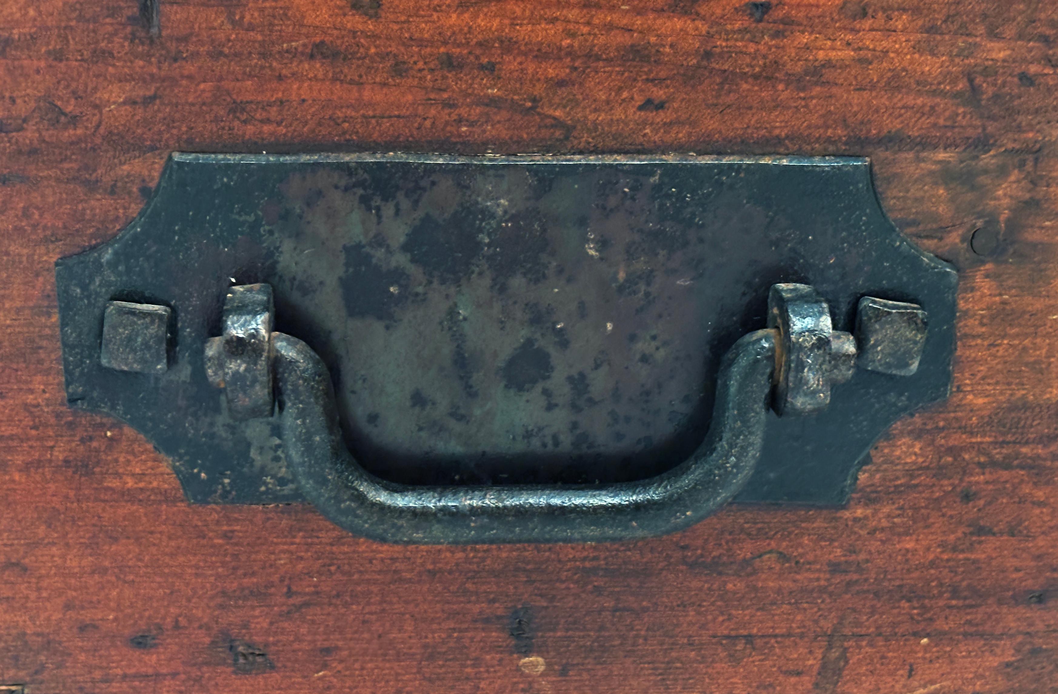 American c. late 1700's - 1800 New England Pine Blanket Chest with Hand-forged Handles