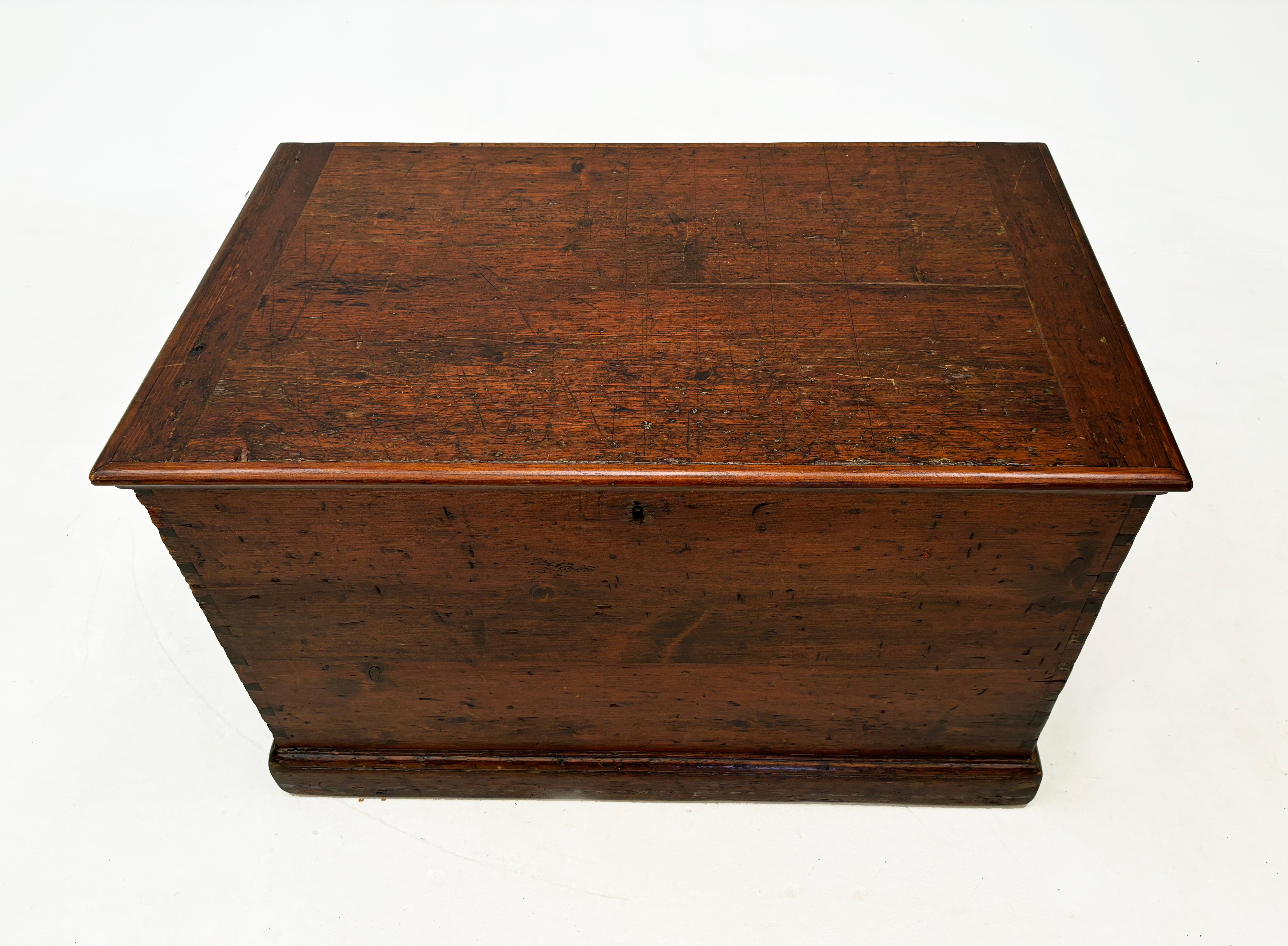 18th Century c. late 1700's - 1800 New England Pine Blanket Chest with Hand-forged Handles