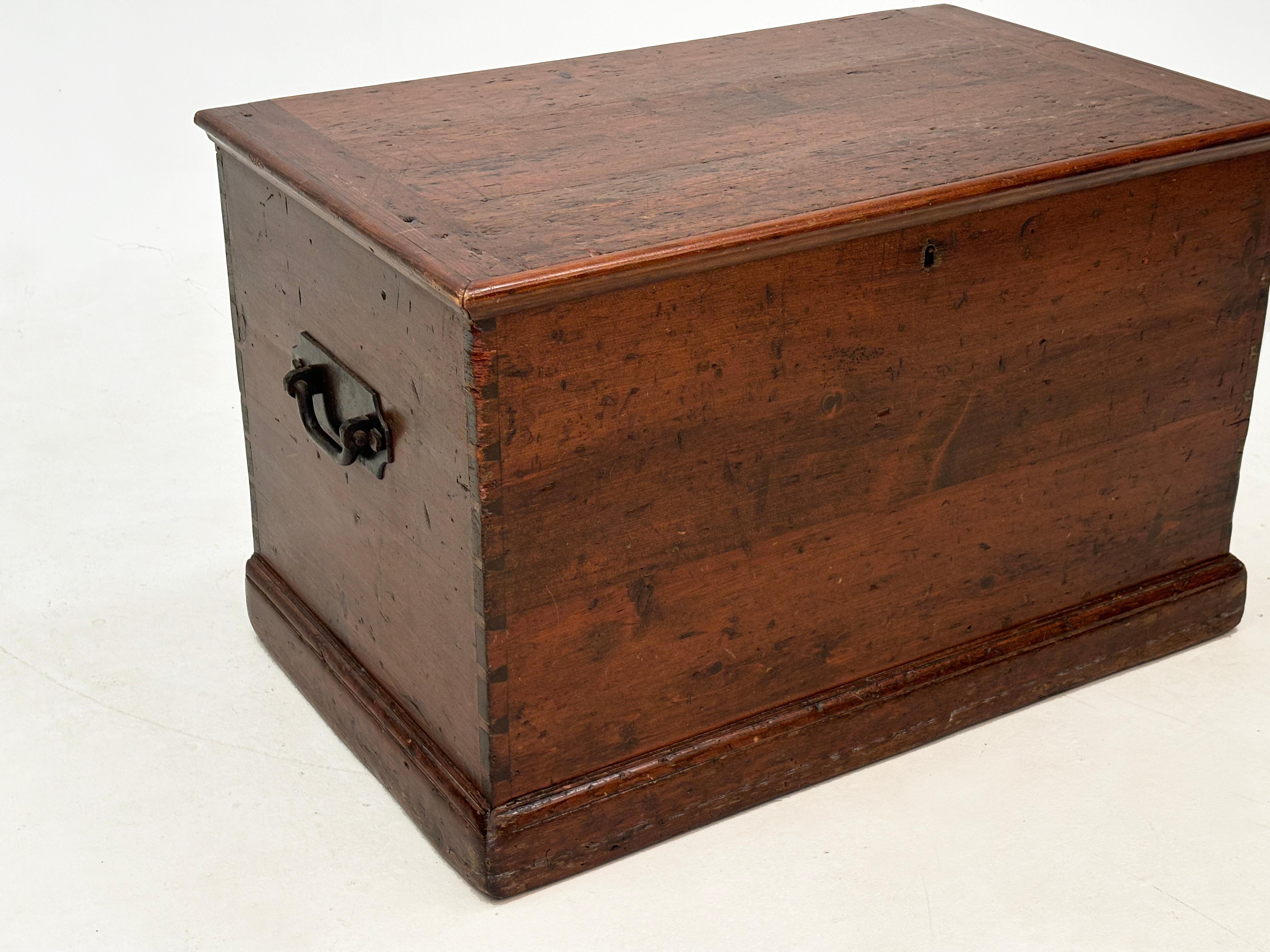c. late 1700's - 1800 New England Pine Blanket Chest with Hand-forged Handles 1