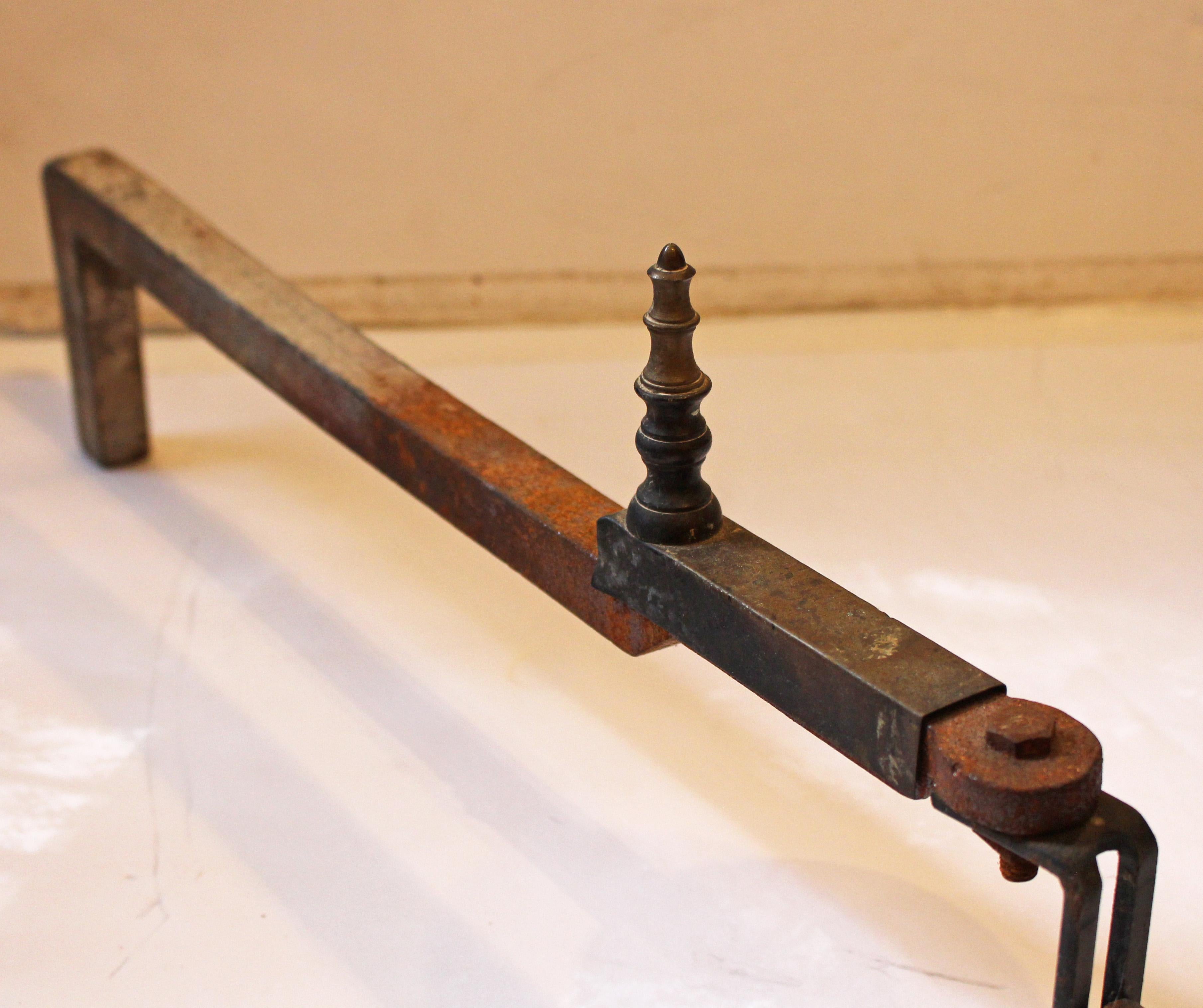 C. Late 19th Century Pair of Chippendale Style Brass & Iron Andirons For Sale 1