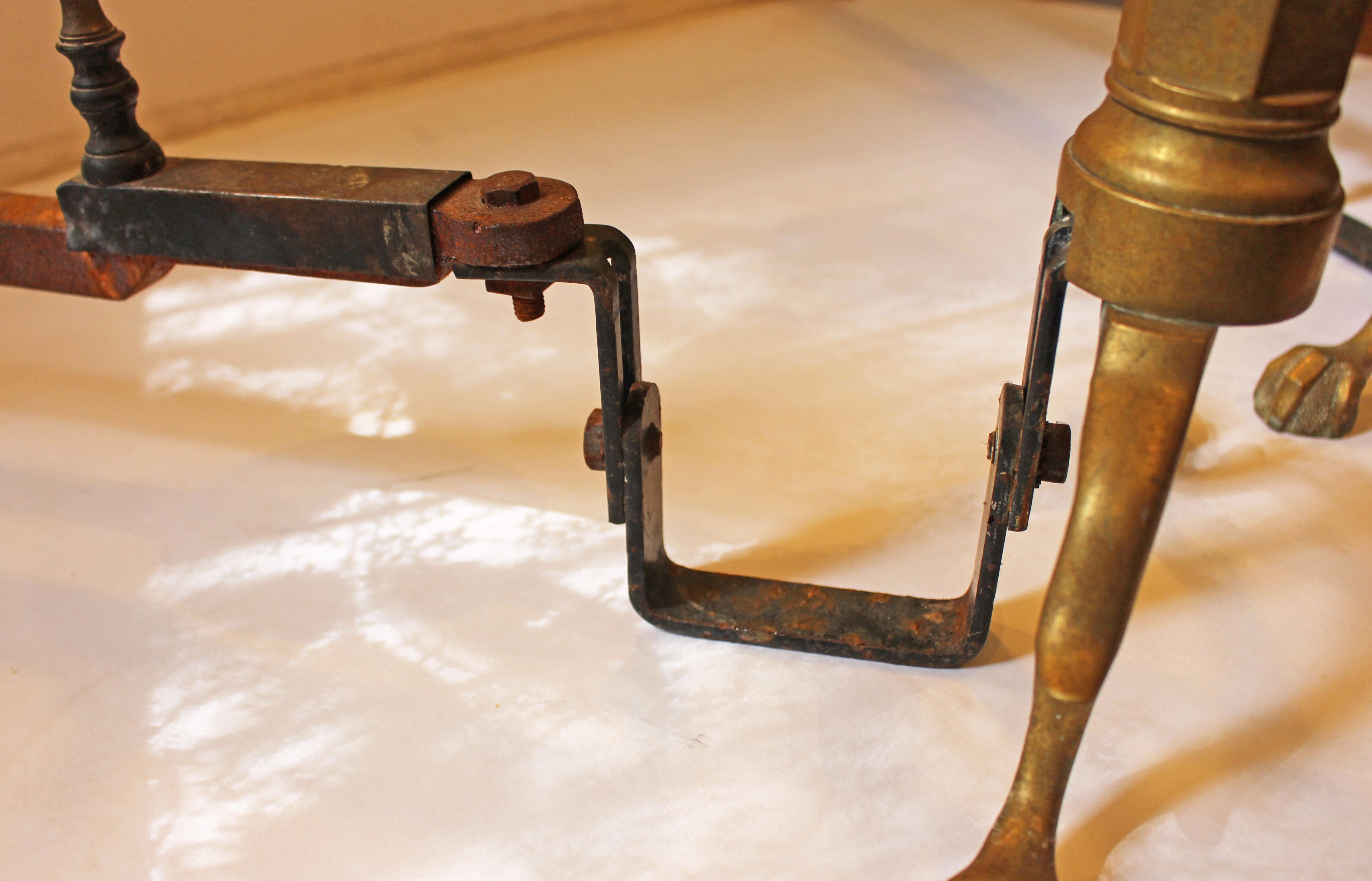 C. Late 19th Century Pair of Chippendale Style Brass & Iron Andirons For Sale 2
