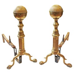 C. Late 19th Century Pair of Chippendale Style Brass & Iron Andirons