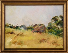 Vintage Golden Field Plein Aire Landscape in Oil on Linen