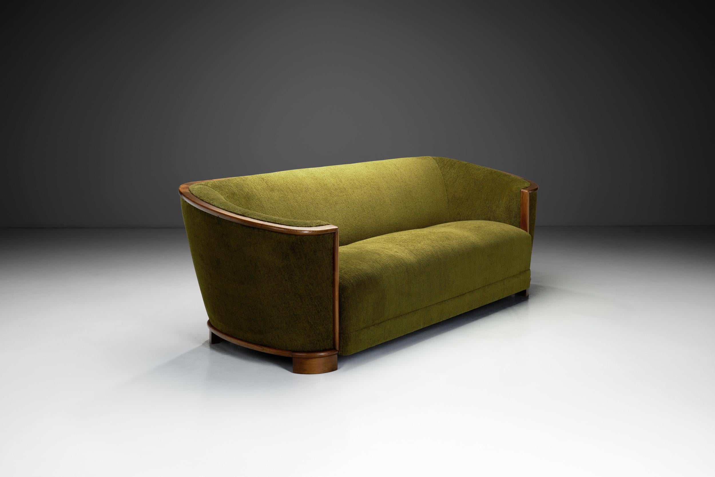 Mid-Century Modern C. Lundbæk Three Seater Sofa With Oak Frame, Europe 1940s For Sale