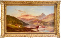 C. M. Colepeper - Large 19th century Victorian oil landscape - Sunset in the Highlands - 1874 Large 19th century Victorian oil landscape - Sunset in the Highlands - 1874