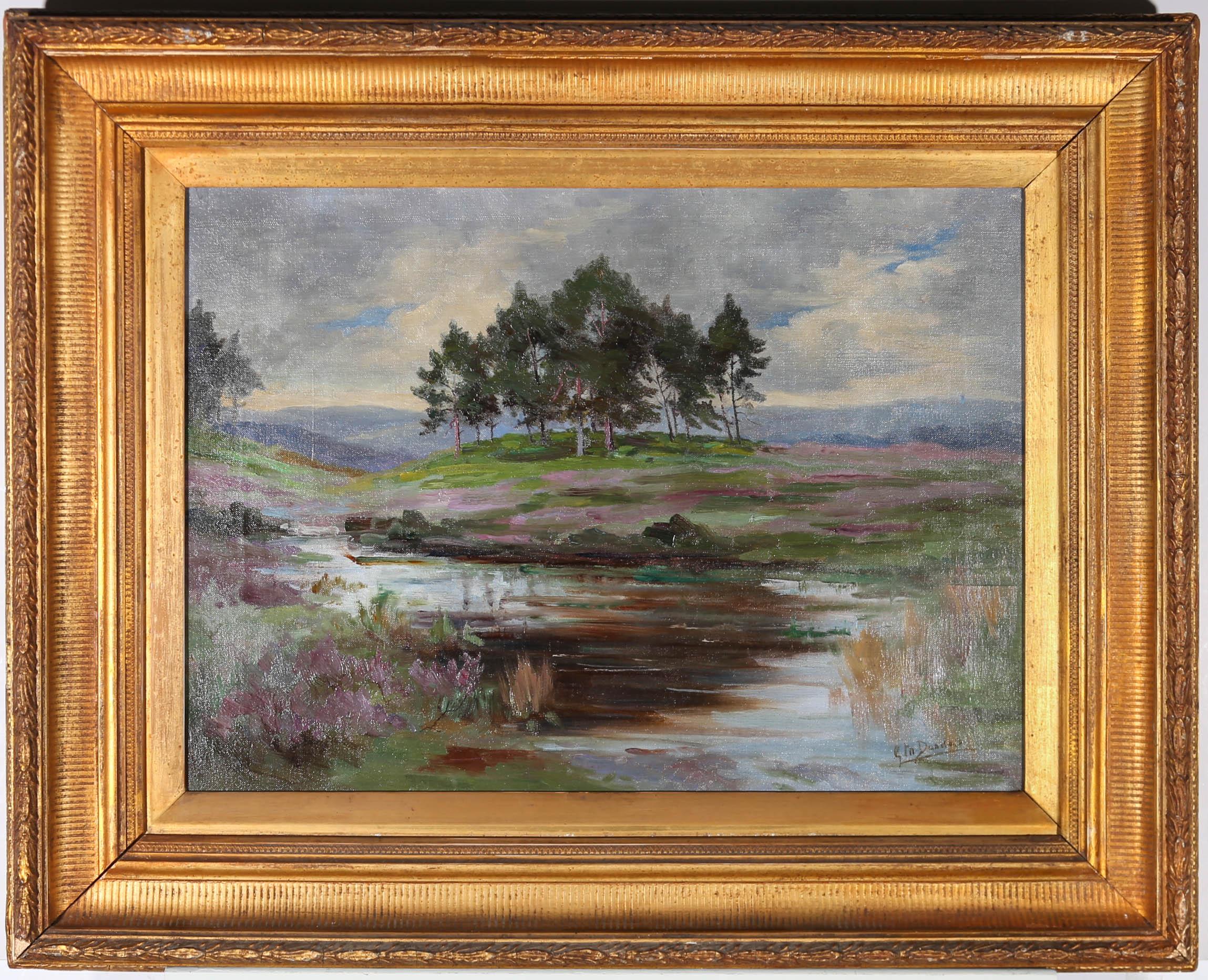 A beautiful mid century colourist landscape depicting a highland stream, surrounded by vibrant and refreshing purple heather and green bracken. The perfect spot for a fly fishing enthusiast. The painting is signed to the lower right-hand corner.