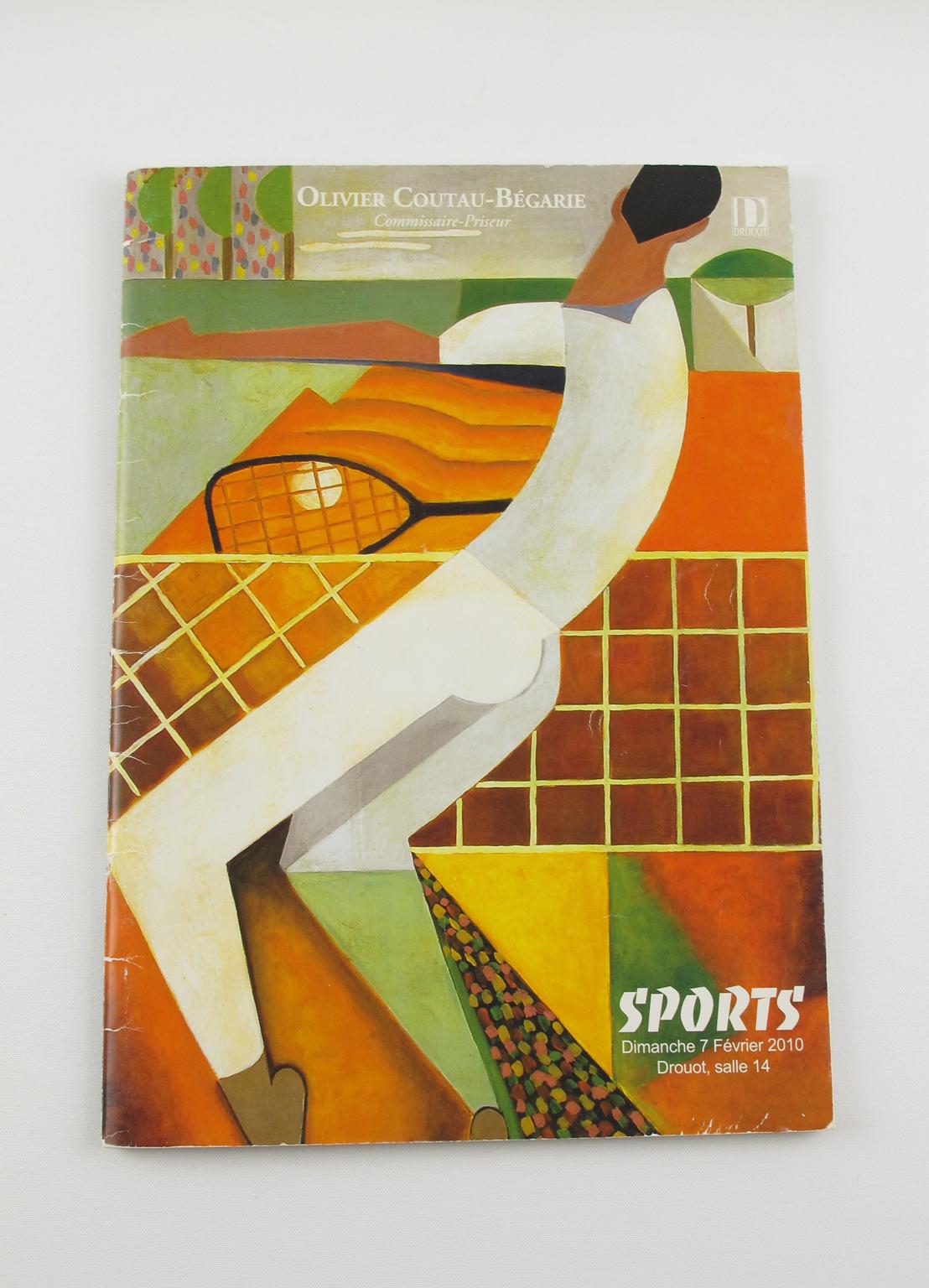 Tennis Sport Player Art Deco Cubist Gouache Painting by C. Massin 9