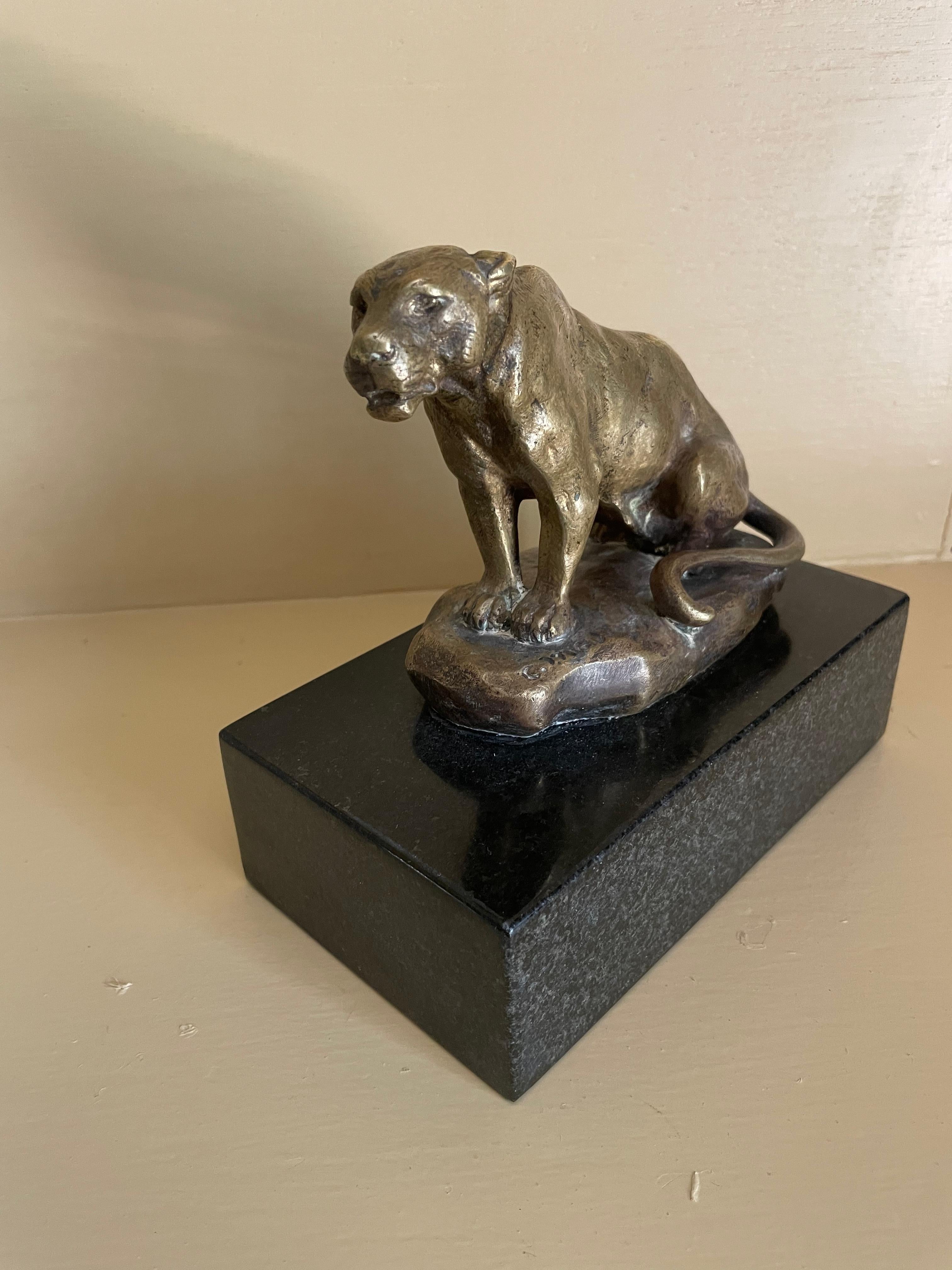 Mid-20th Century C. Masson Gilt bronze Panther Sculpture For Sale