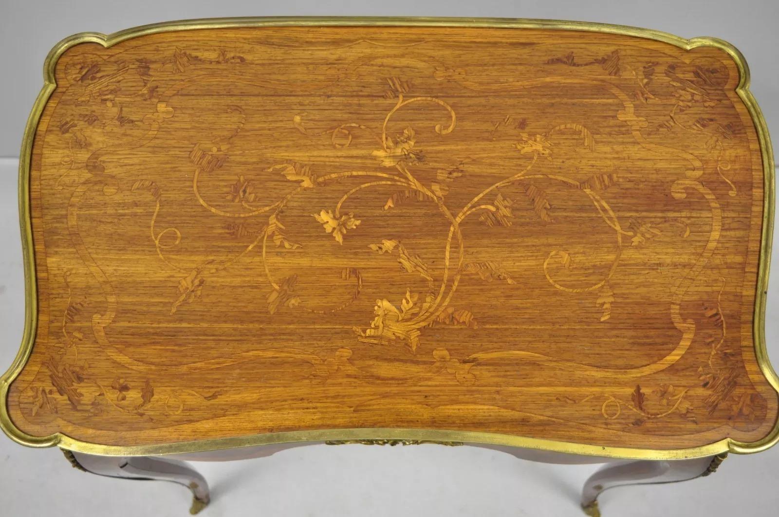 Table d'appoint française de style Louis XV à 2 tiroirs incrusté et en cuir, C. Mellier & Co, Londres en vente 4