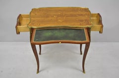 C. Mellier & Co London French Louis XV Style 2 Drawer Inlay & Leather Side Table