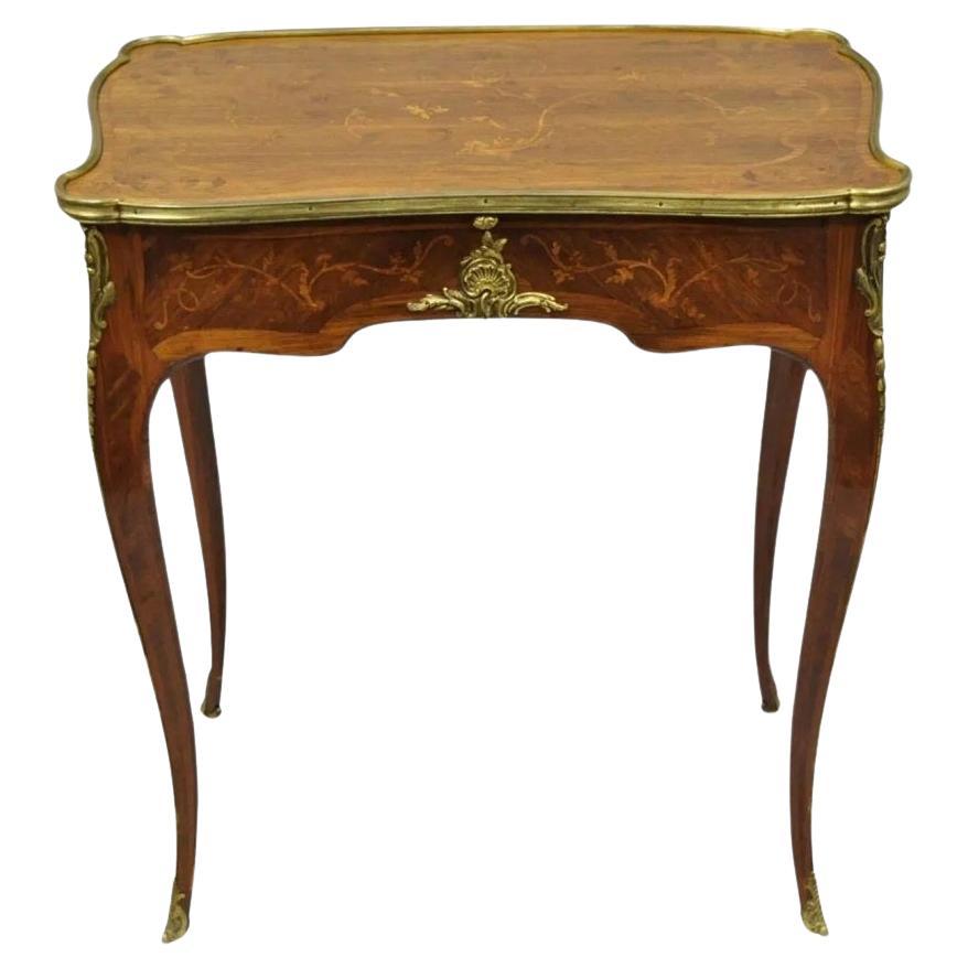 C. Mellier & Co London Französischer Beistelltisch im Louis-XV-Stil mit 2 Schubladen, Intarsien und Leder