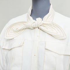 C/MEO COLLECTIVE cream bow tie neck overstitched pocketed shirt M