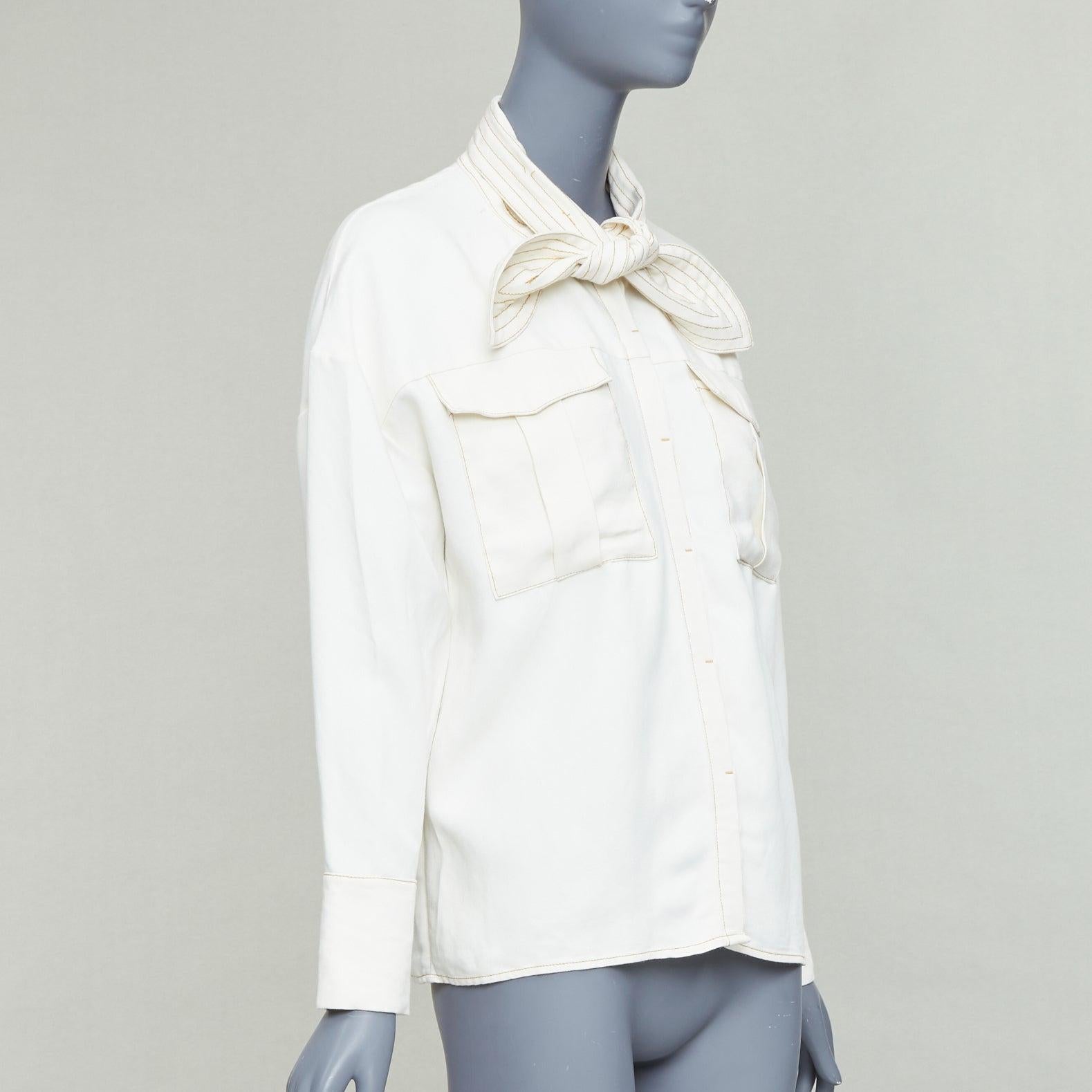 Grigio C.I.C. Crema - Camicia con collo a farfalla e tasche impunturate M. I. M. in vendita