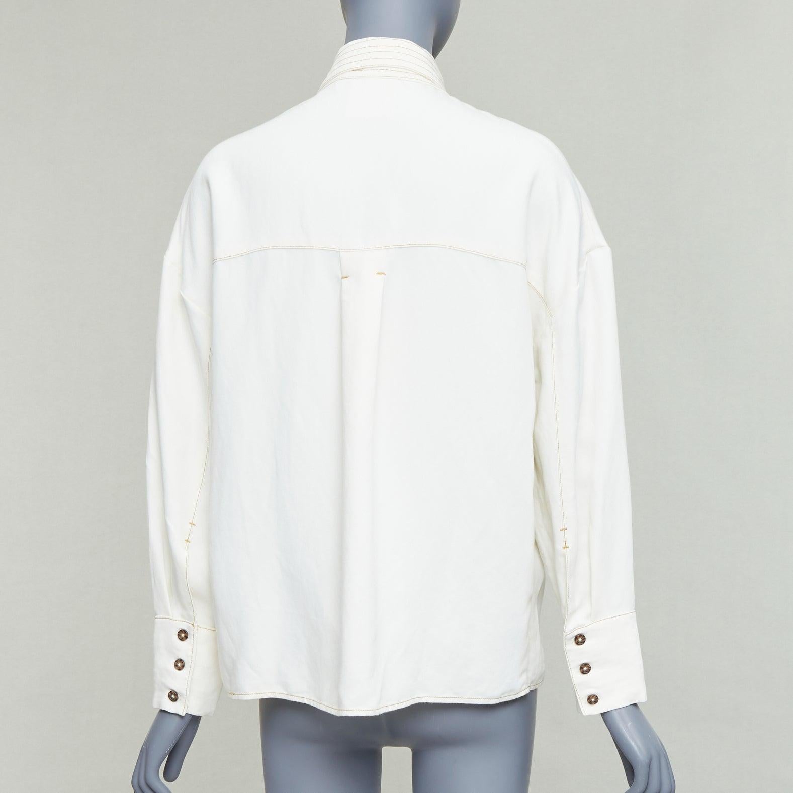 Donna C.I.C. Crema - Camicia con collo a farfalla e tasche impunturate M. I. M. in vendita