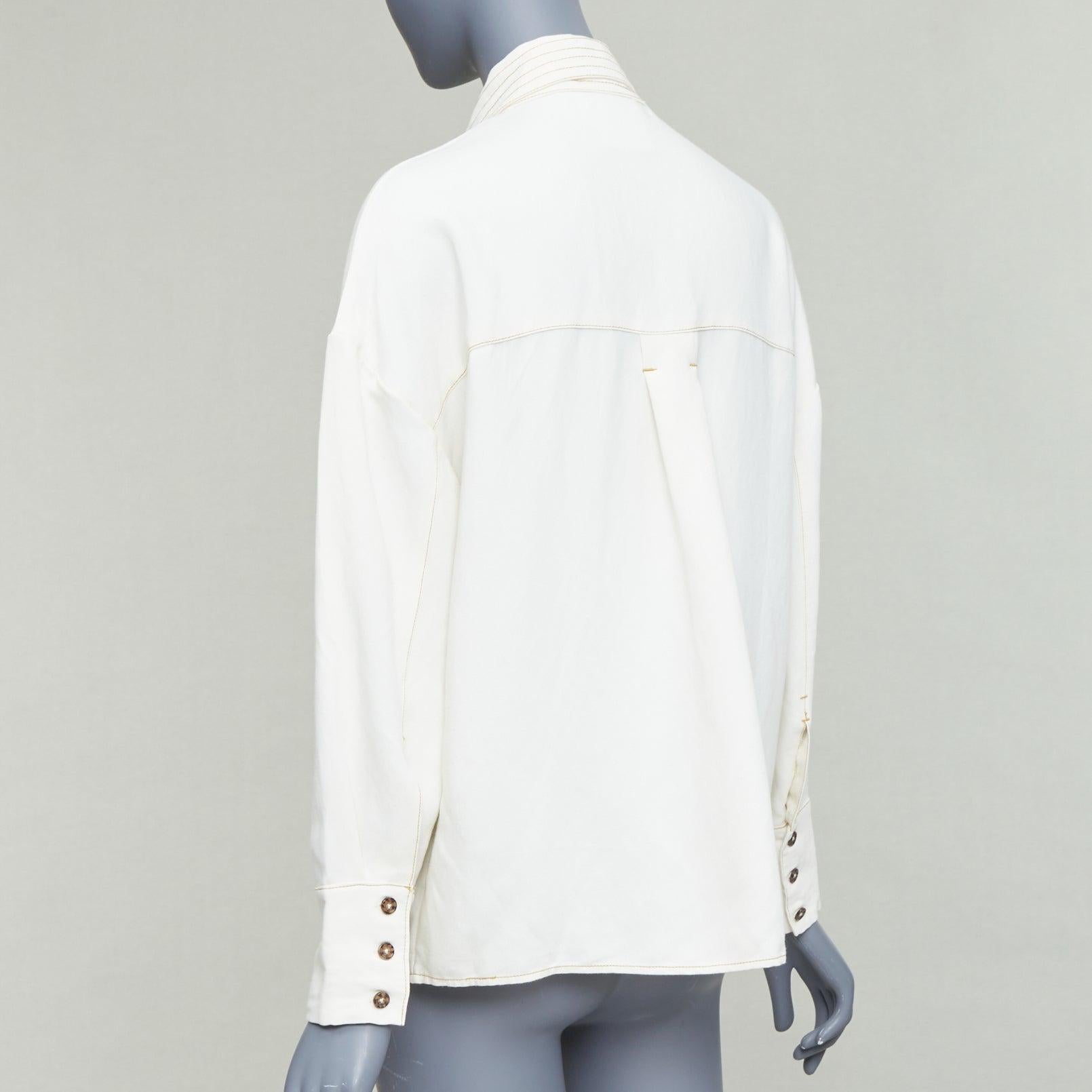 C.I.C. Crema - Camicia con collo a farfalla e tasche impunturate M. I. M. in vendita 1