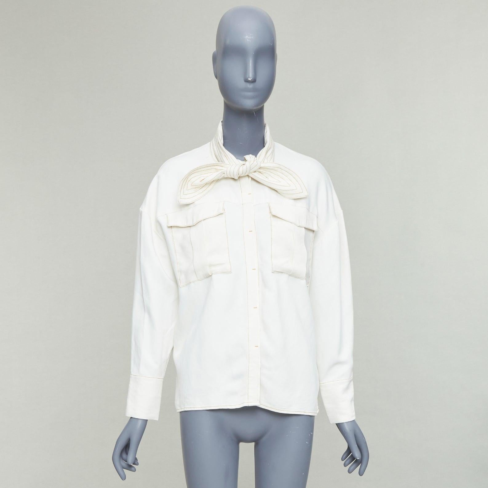 C.I.C. Crema - Camicia con collo a farfalla e tasche impunturate M. I. M. in vendita 4