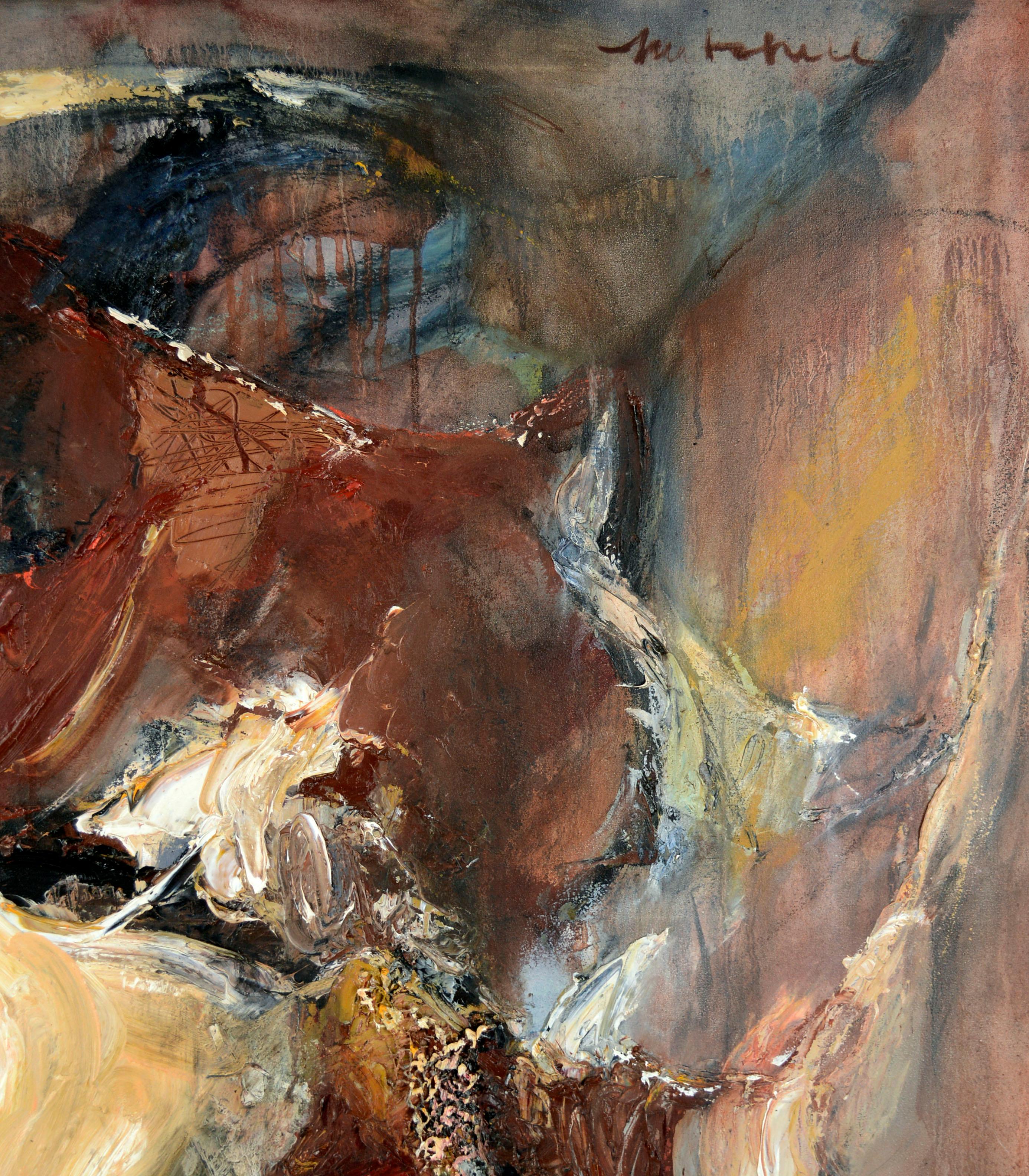 Earth-tone Abstract Expressionist with Impasto & Textured Fibers - Brown Abstract Painting by C. Mitchell