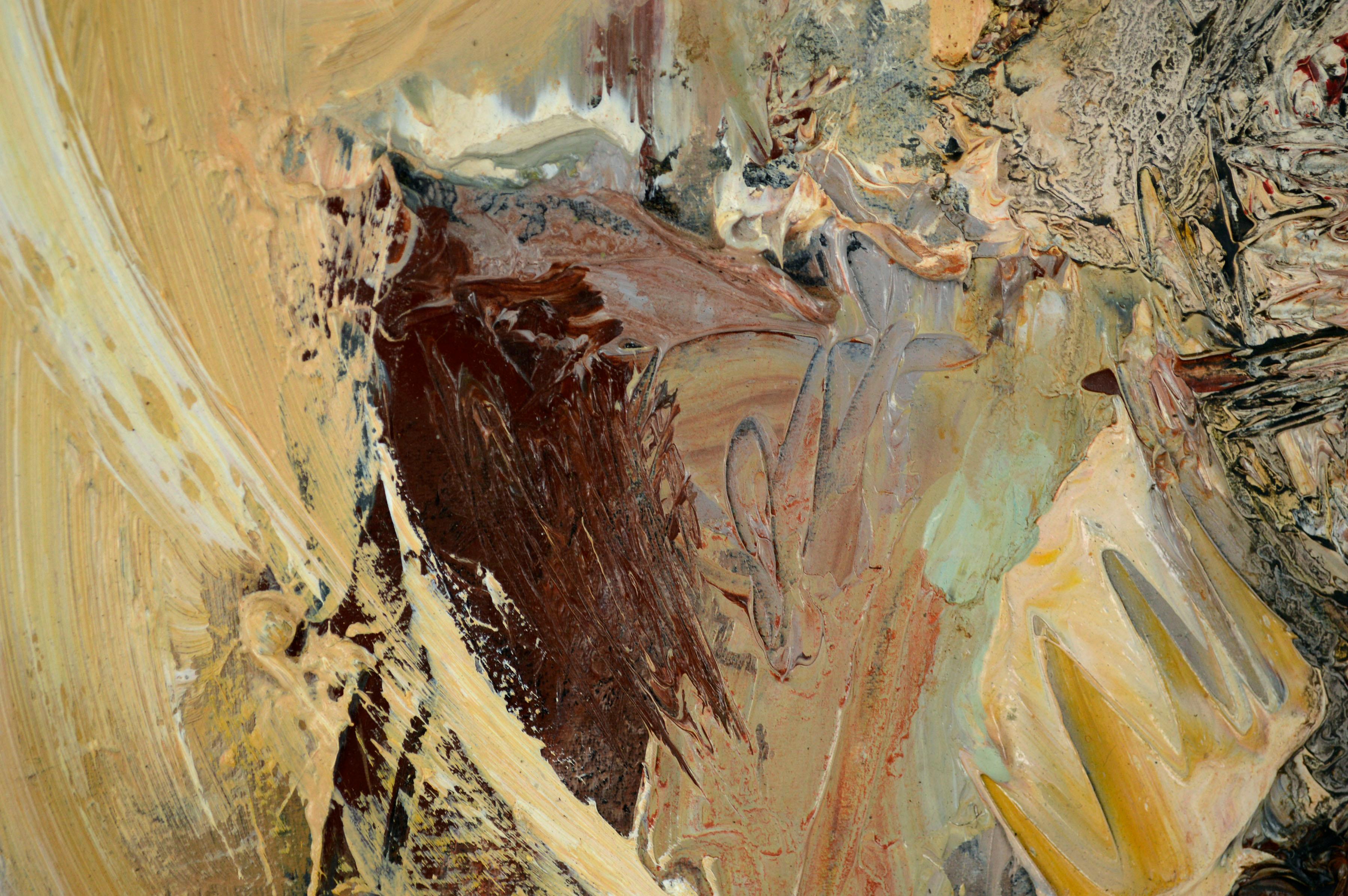 Earth-tone Abstract Expressionist with Impasto & Textured Fibers 2
