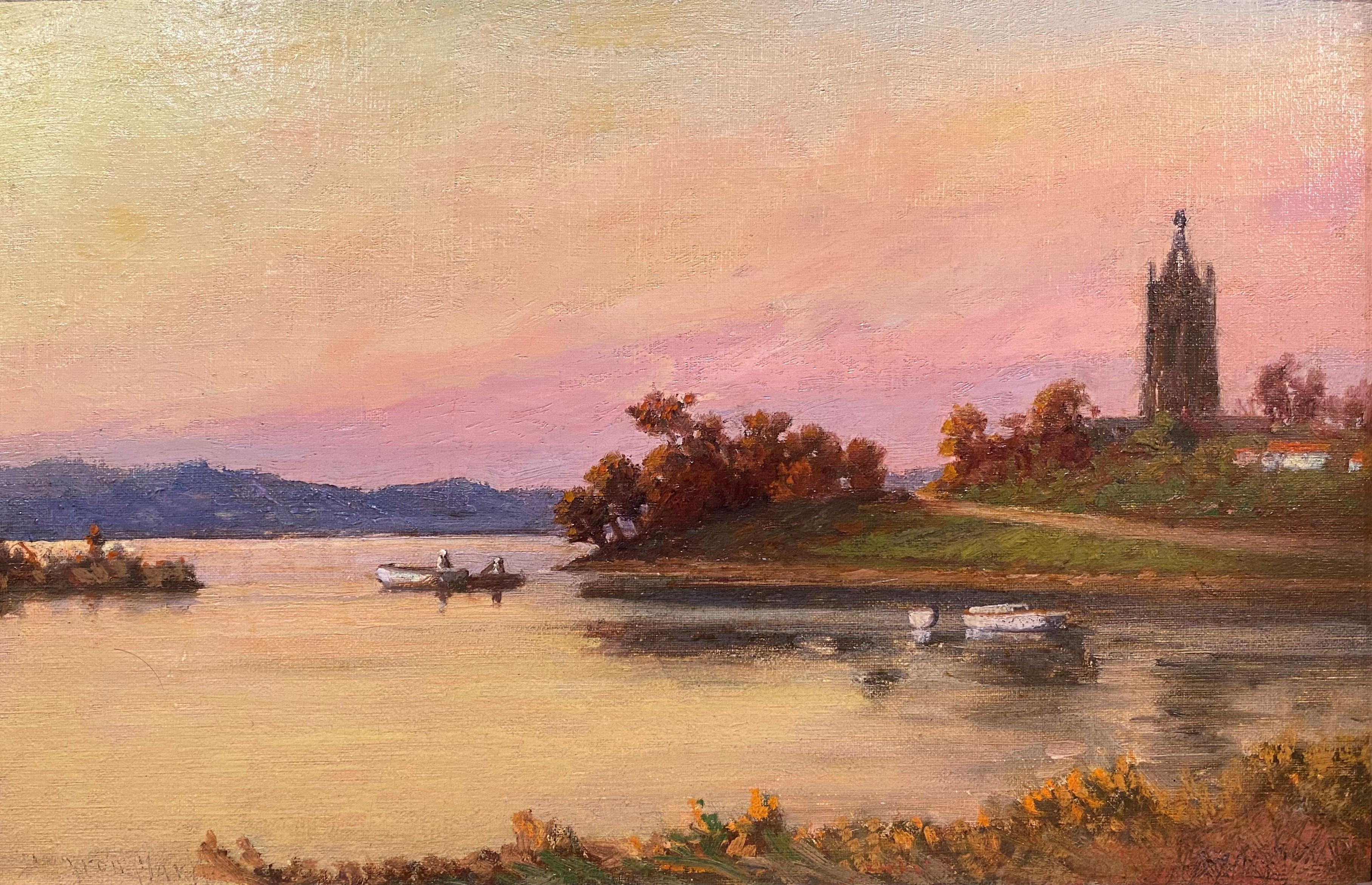 On The Charles, Watertown (sur le Charles) - Impressionnisme américain Art par C. Myron Clark