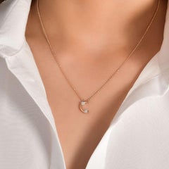C Necklace Diamond Initial, 14K Yellow Gold, Beaded Ball Chain Letter Charm