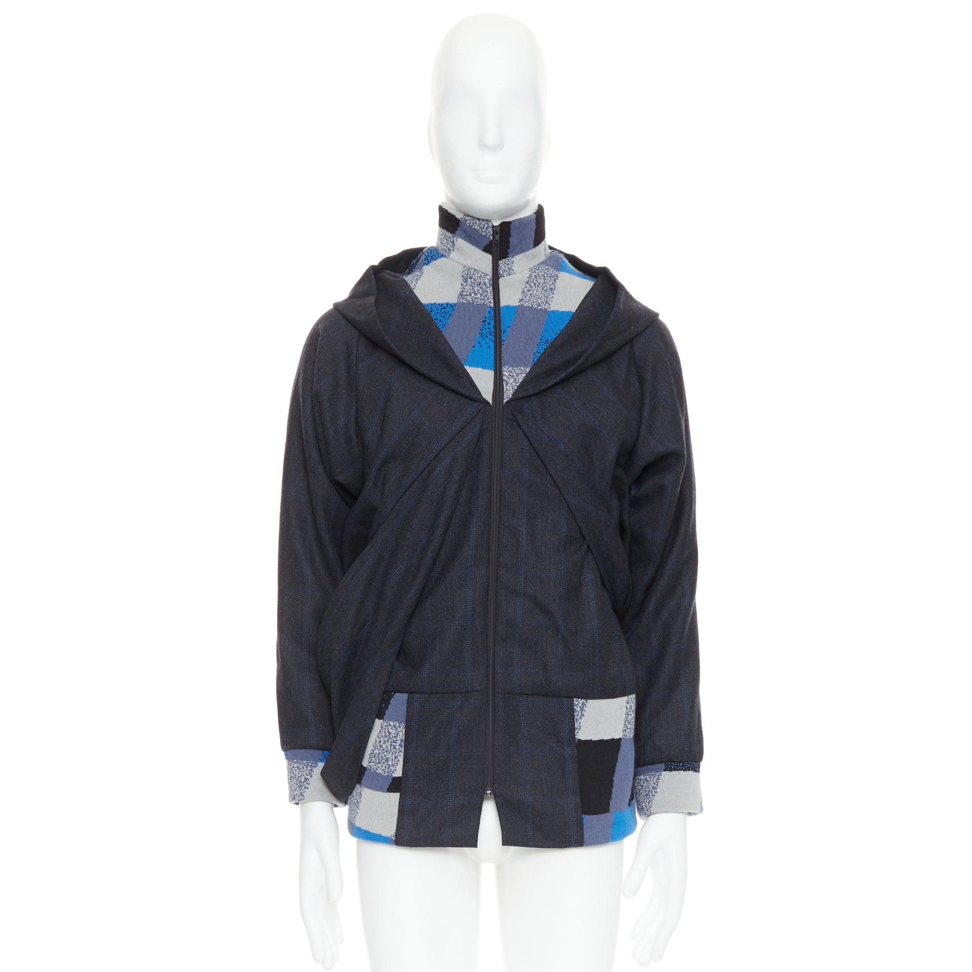 C NEEON bleu gris géométrique laine déconstruite veste zippée EU38 S en vente 5