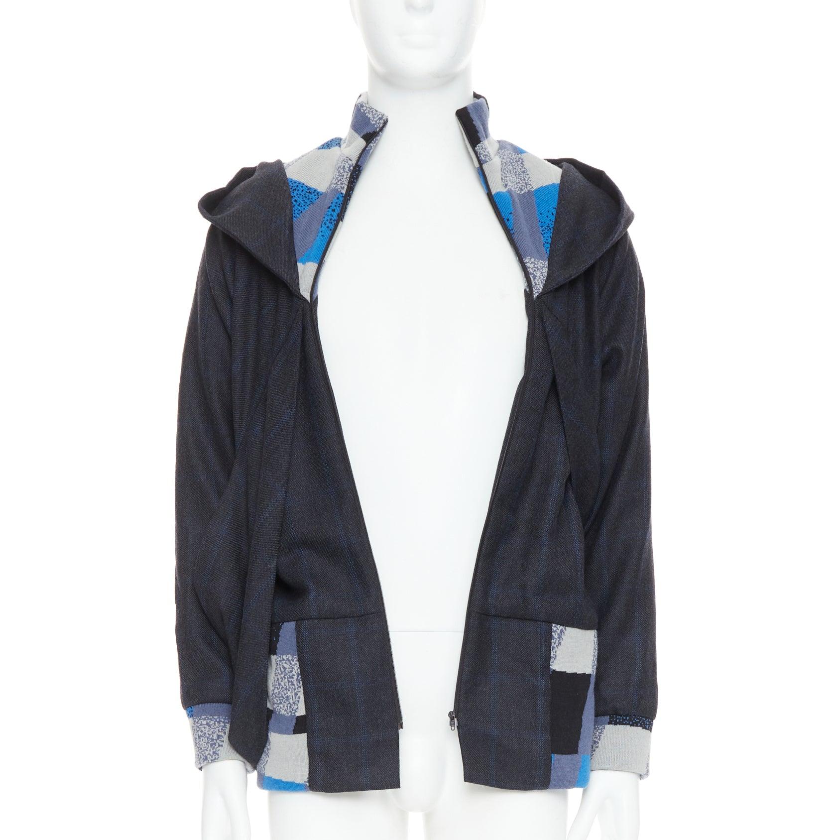 Gris C NEEON bleu gris géométrique laine déconstruite veste zippée EU38 S en vente