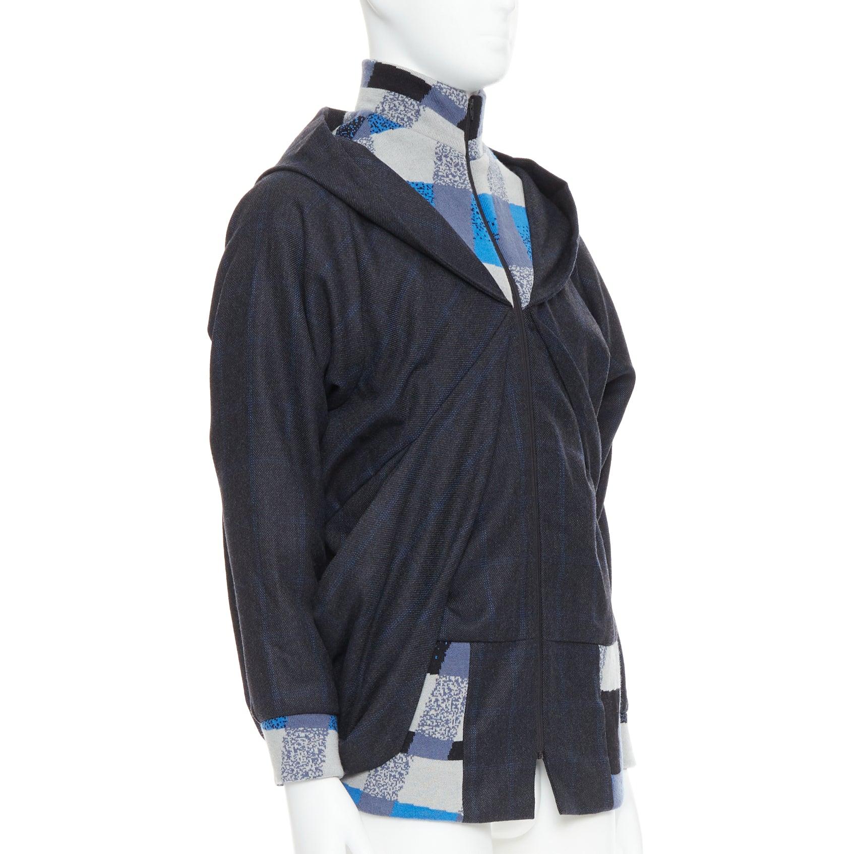 C NEEON bleu gris géométrique laine déconstruite veste zippée EU38 S Excellent état - En vente à Hong Kong, NT