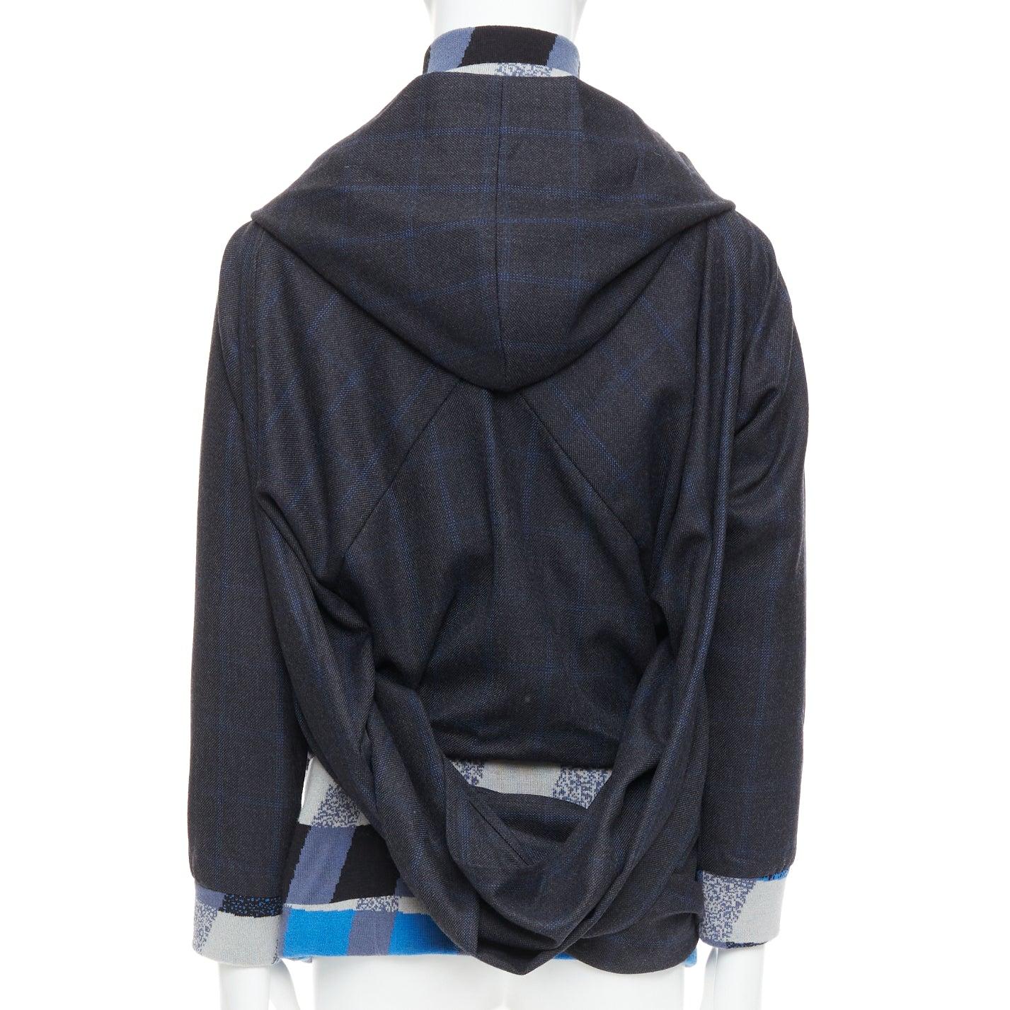 C NEEON bleu gris géométrique laine déconstruite veste zippée EU38 S en vente 1