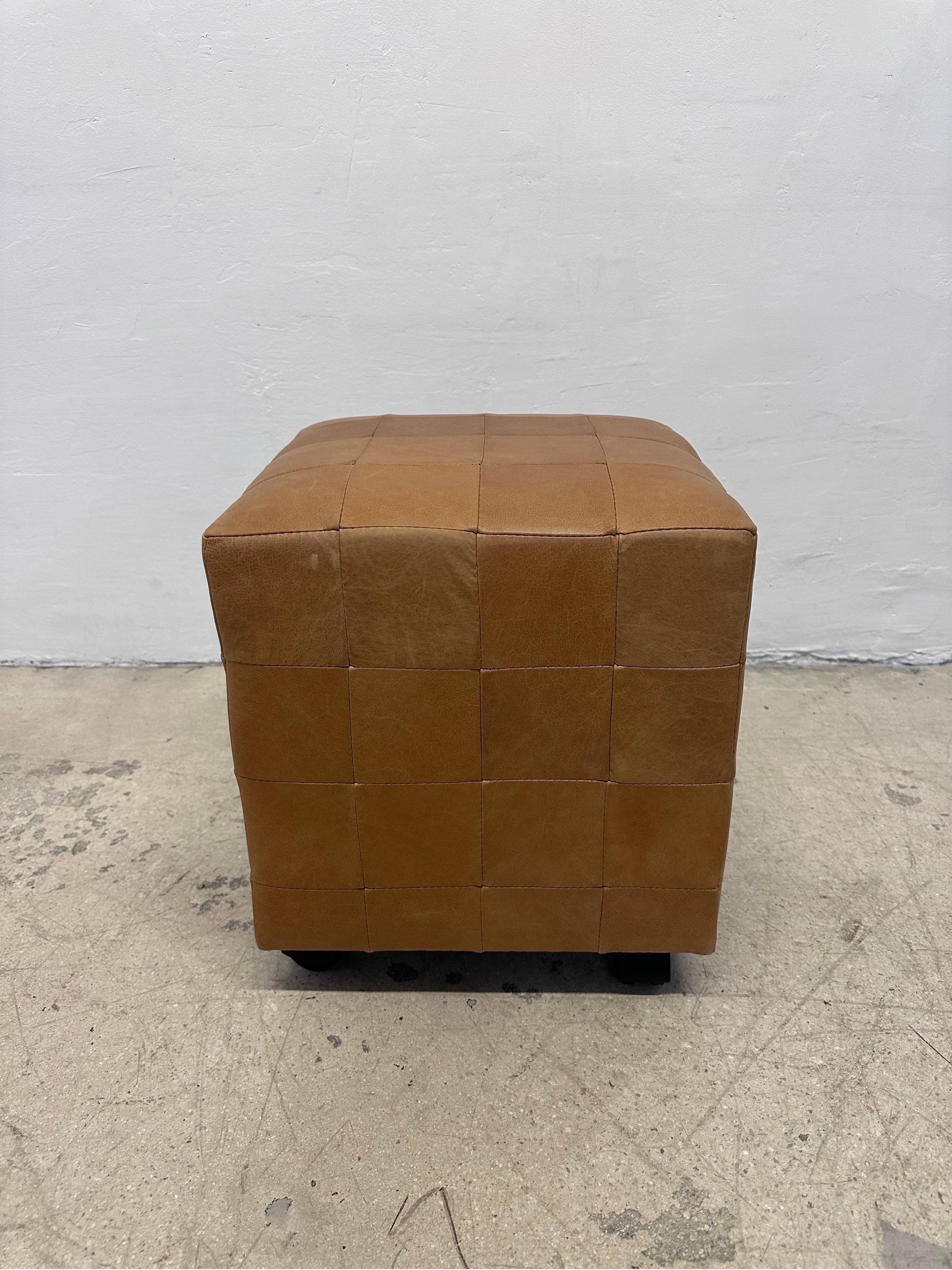 C Nissen’s Mobelfabrik Patchwork Leather Stool on Casters In Good Condition For Sale In Miami, FL