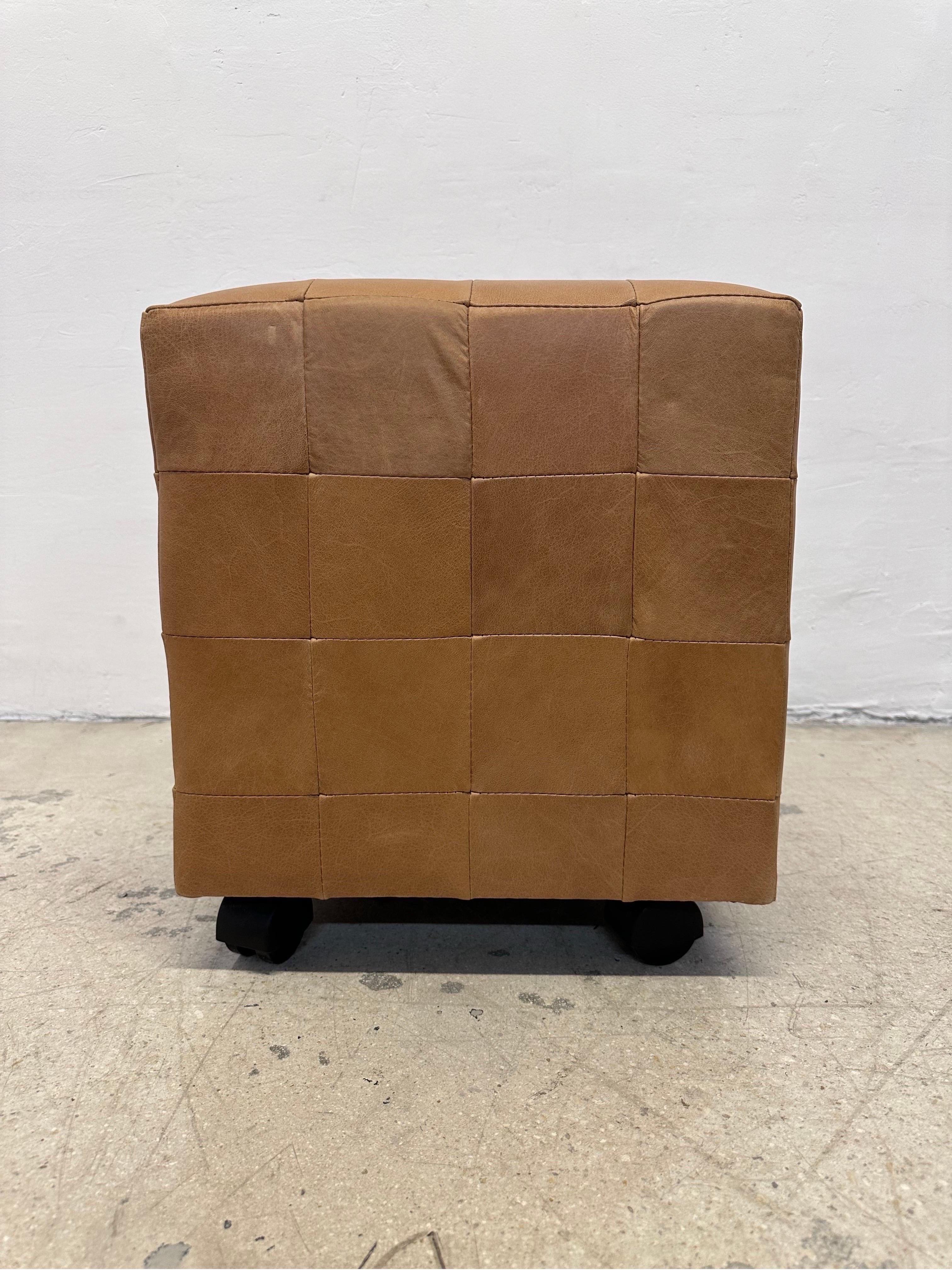 C Nissen’s Mobelfabrik Patchwork Leather Stool on Casters For Sale 3