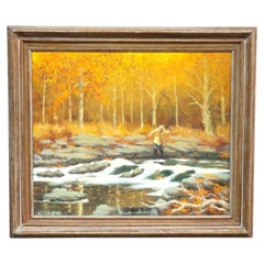 C. Northrop New Hope School O/C NY Impressionist Painting, Fly Fishing, c2003
