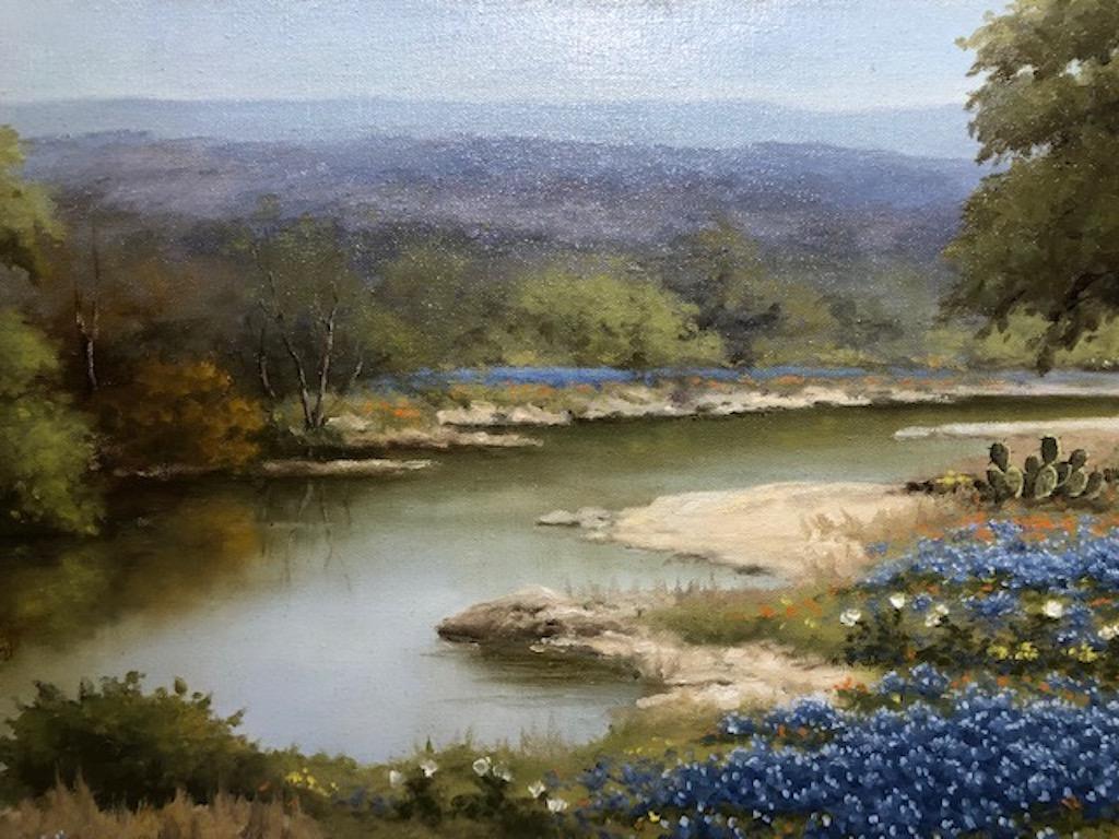 C.P. Montague was the pseudonym of Texas artist Pauline Thweatt (1927-2010). She was a favorite of Lyndon B Johnson who owned several of her canvases. She was a painter of Texas Landscapes specializing in Bluebonnet and Fall images.

Oil on canvas,