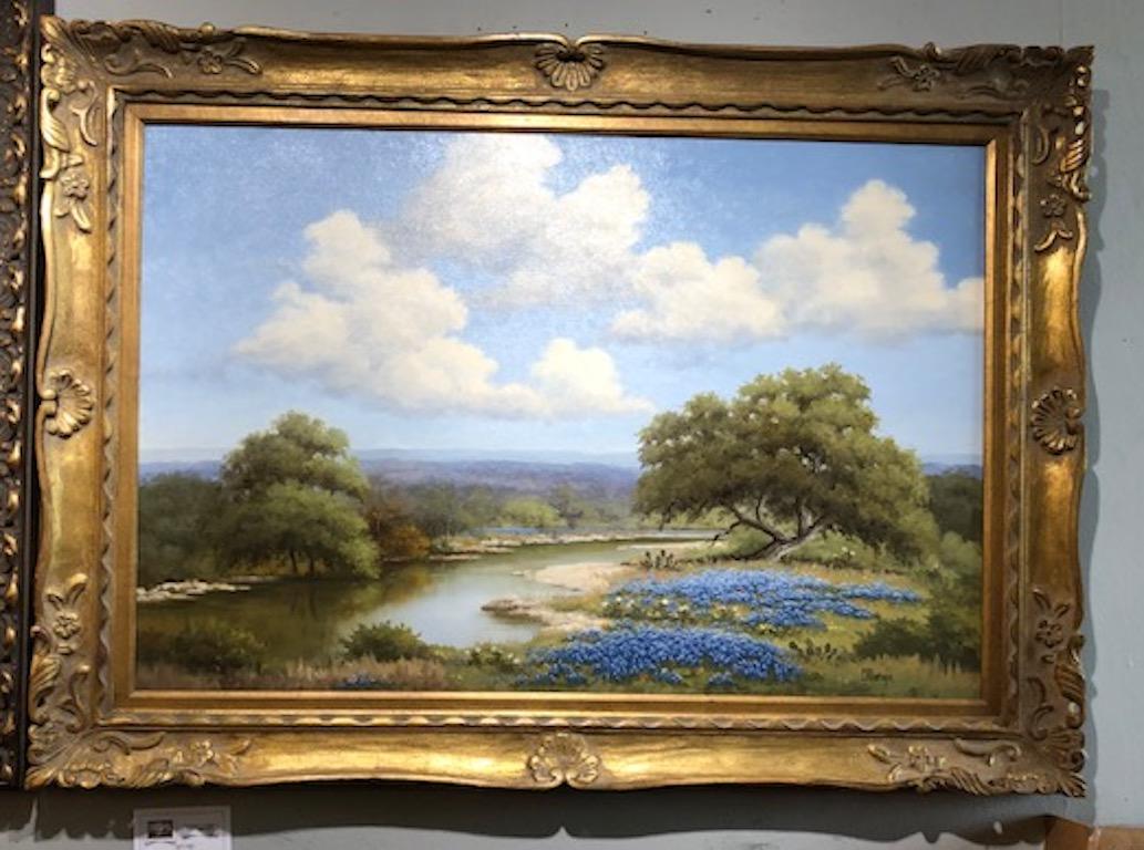 C. P. Montague Landscape Painting - Bluebonnets Field 