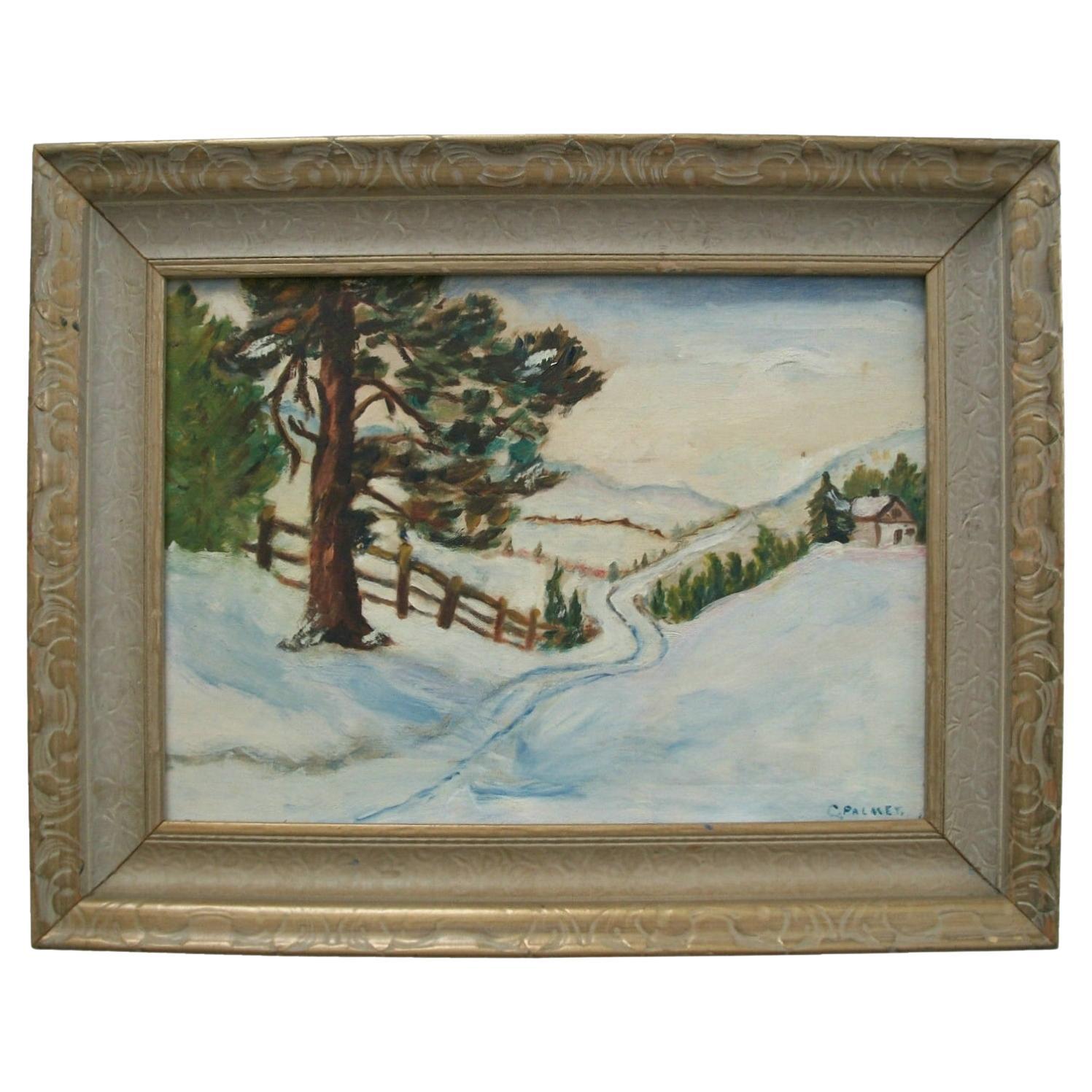 C PALMER – Impressionistisches Winterlandschaftsgemälde im Stil des Impressionismus – Kanada – frühes 20. Jahrhunderts