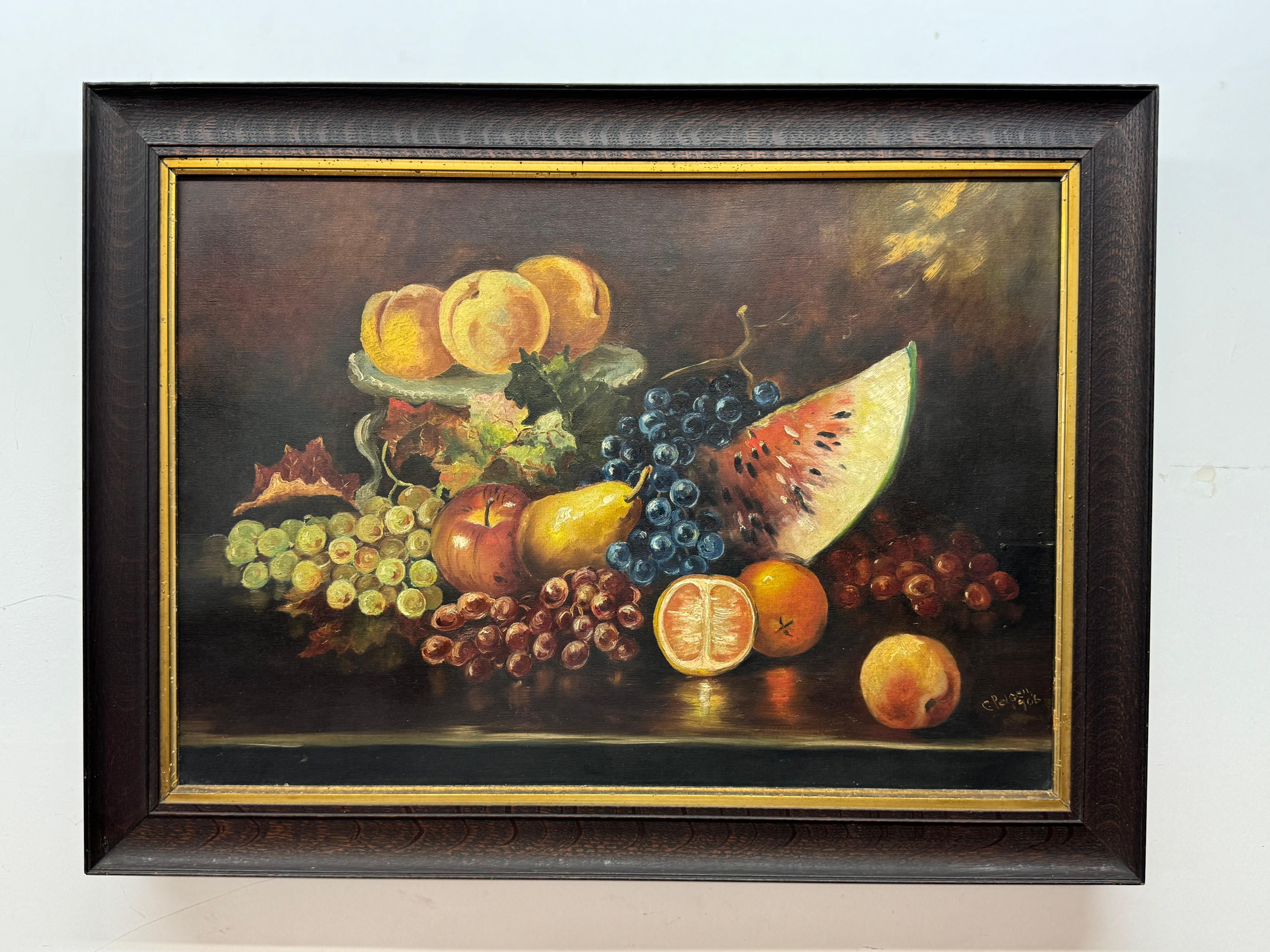 C. Pelgen early 20th century fruit still life painting, 1906

Oil on canvas in Frame.

18 x 26 unframed, 22.75 x 30.5 framed