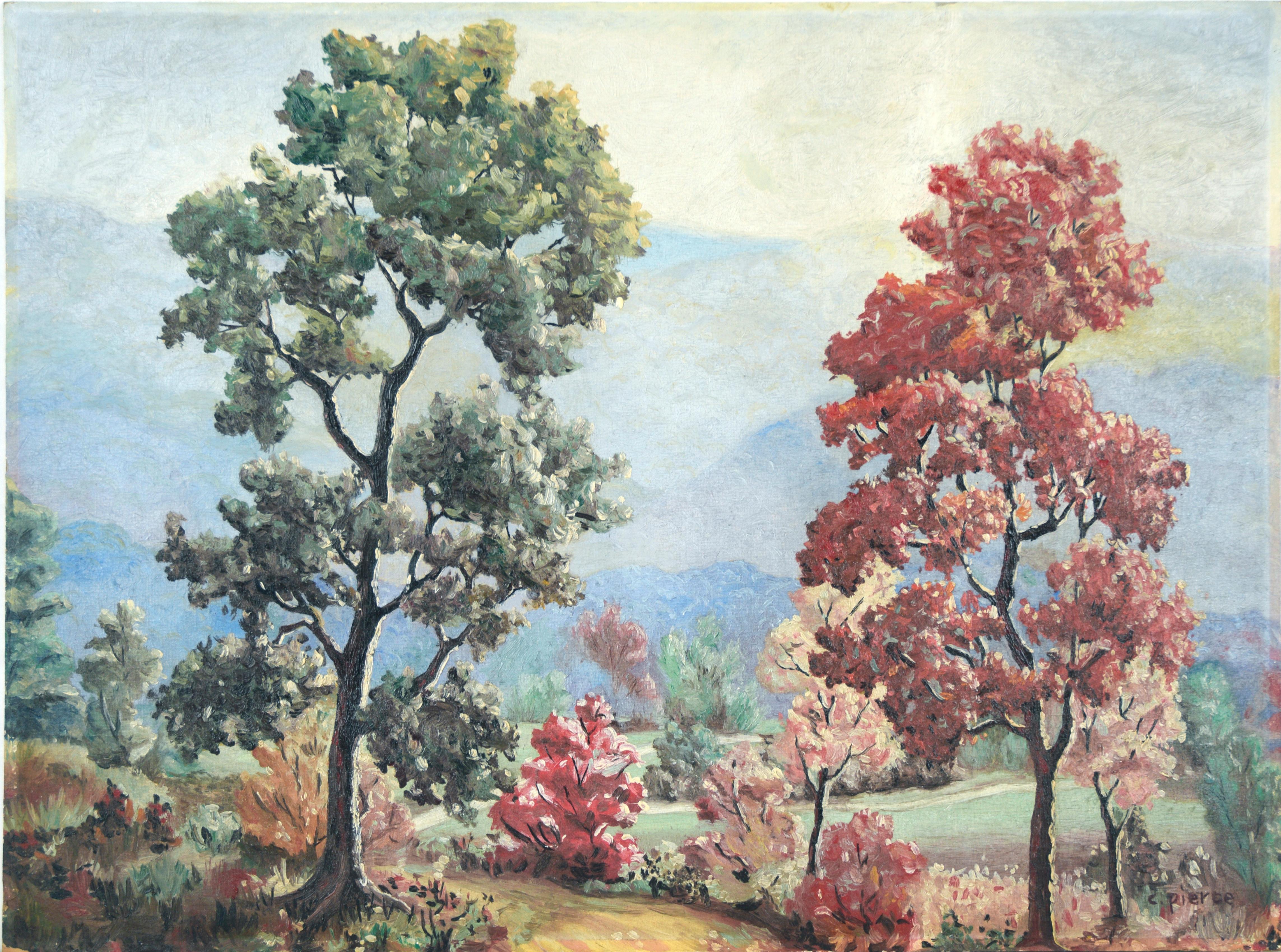 C. Pierce Landscape Painting - Fall Trees with Foothills - Original Impressionistic Oil Painting