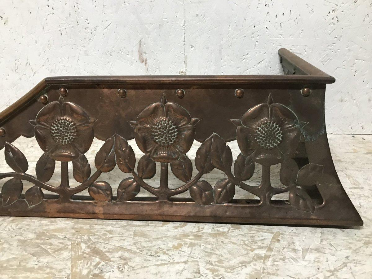 C R Ashbee, an Arts & Crafts Copper Fireplace Fender with Stylised Floral Design 3