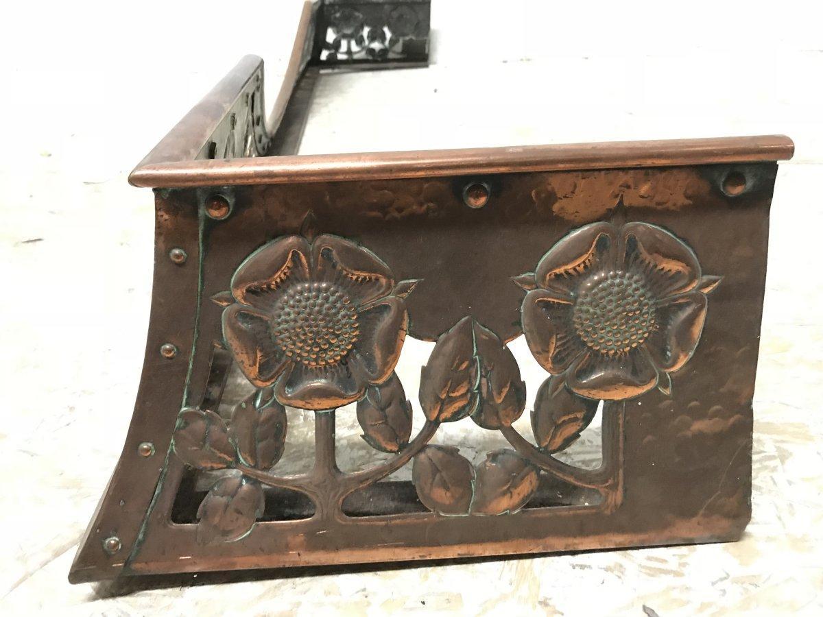 C R Ashbee, an Arts & Crafts Copper Fireplace Fender with Stylised Floral Design 4