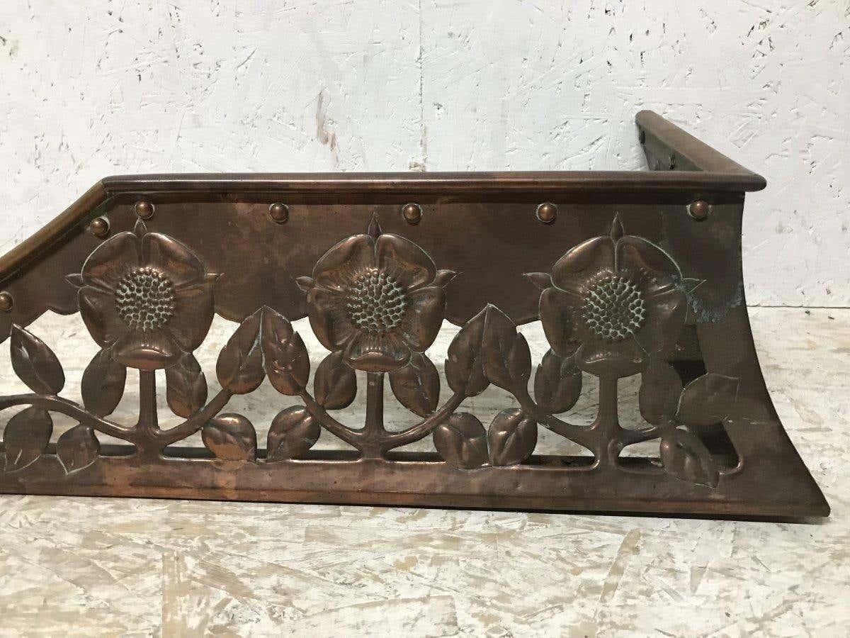 C R Ashbee, an Arts & Crafts Copper Fireplace Fender with Stylised Floral Design For Sale 2