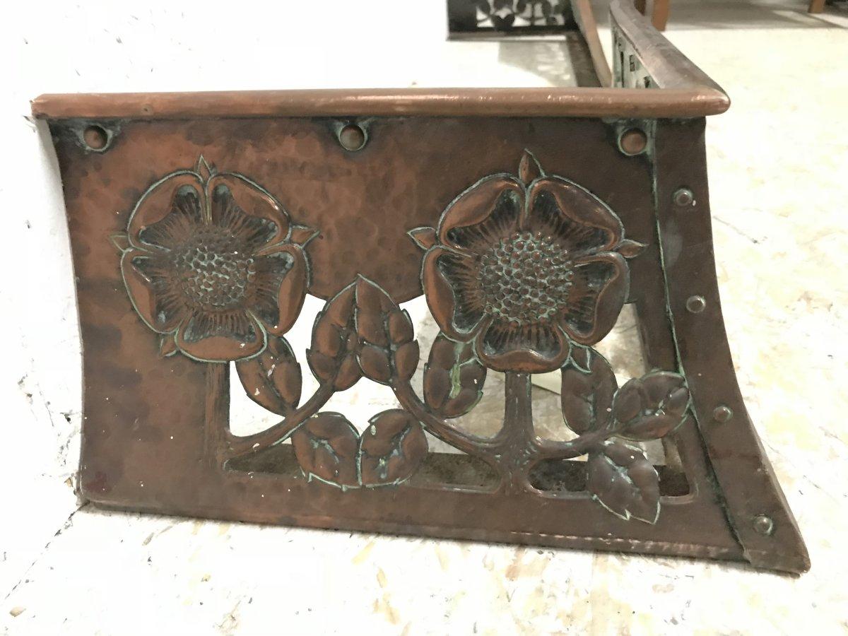 C R Ashbee, an Arts & Crafts Copper Fireplace Fender with Stylised Floral Design 5