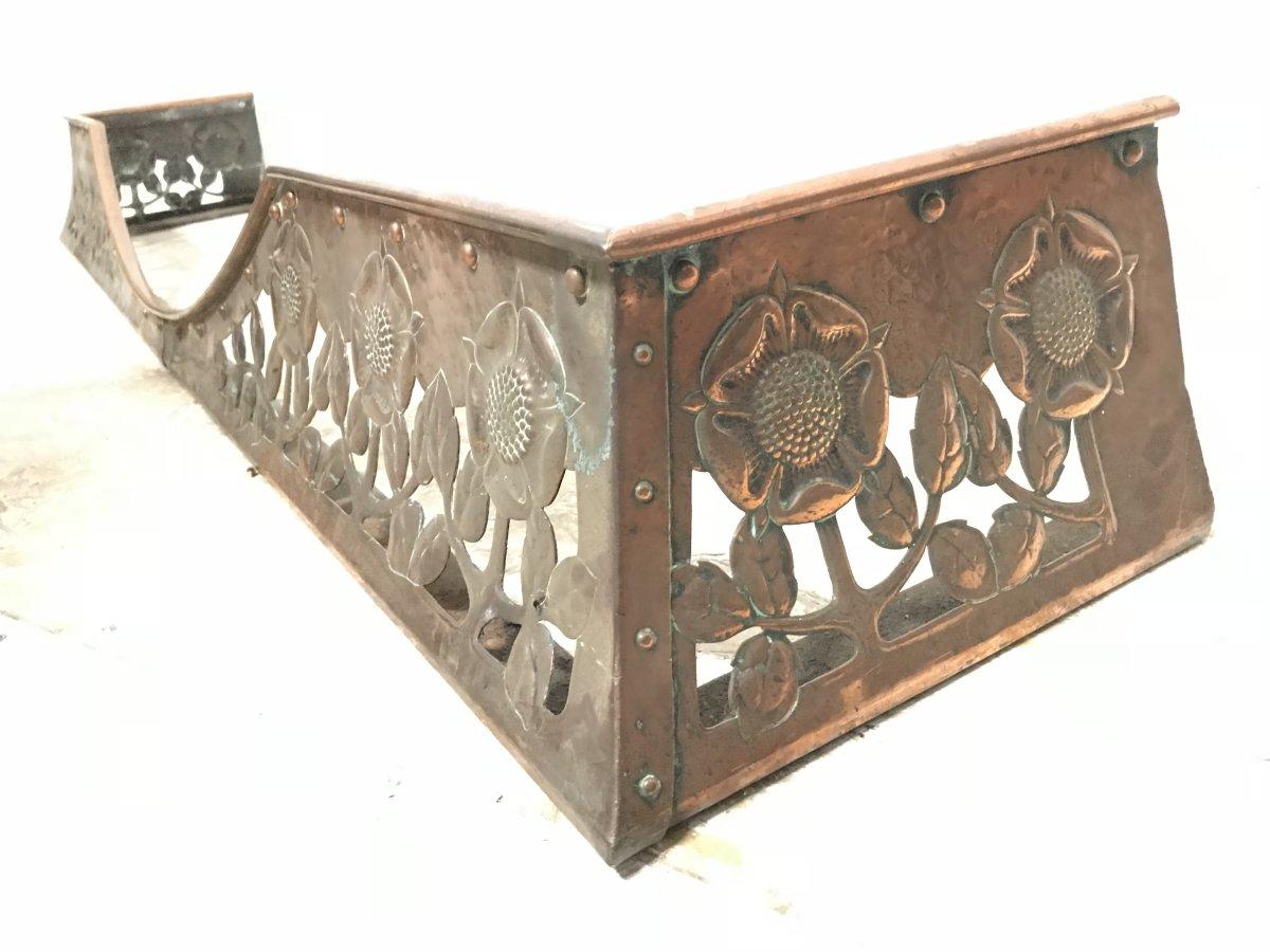 C R Ashbee, an Arts & Crafts Copper Fireplace Fender with Stylised Floral Design 6
