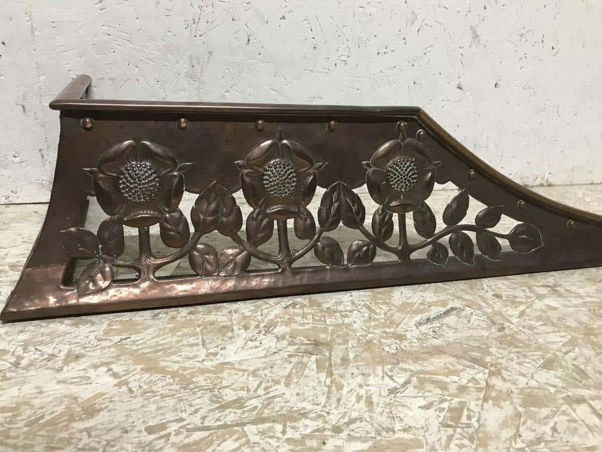Hand-Crafted C R Ashbee, an Arts & Crafts Copper Fireplace Fender with Stylised Floral Design For Sale
