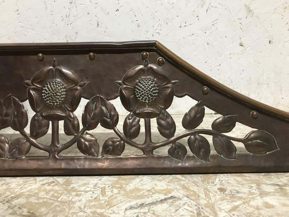 C R Ashbee, an Arts & Crafts Copper Fireplace Fender with Stylised Floral Design In Good Condition For Sale In London, GB