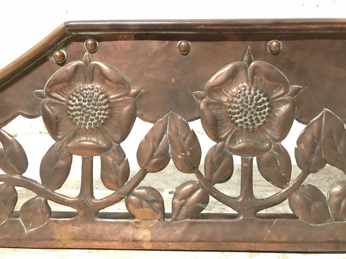 C R Ashbee, an Arts & Crafts Copper Fireplace Fender with Stylised Floral Design 2