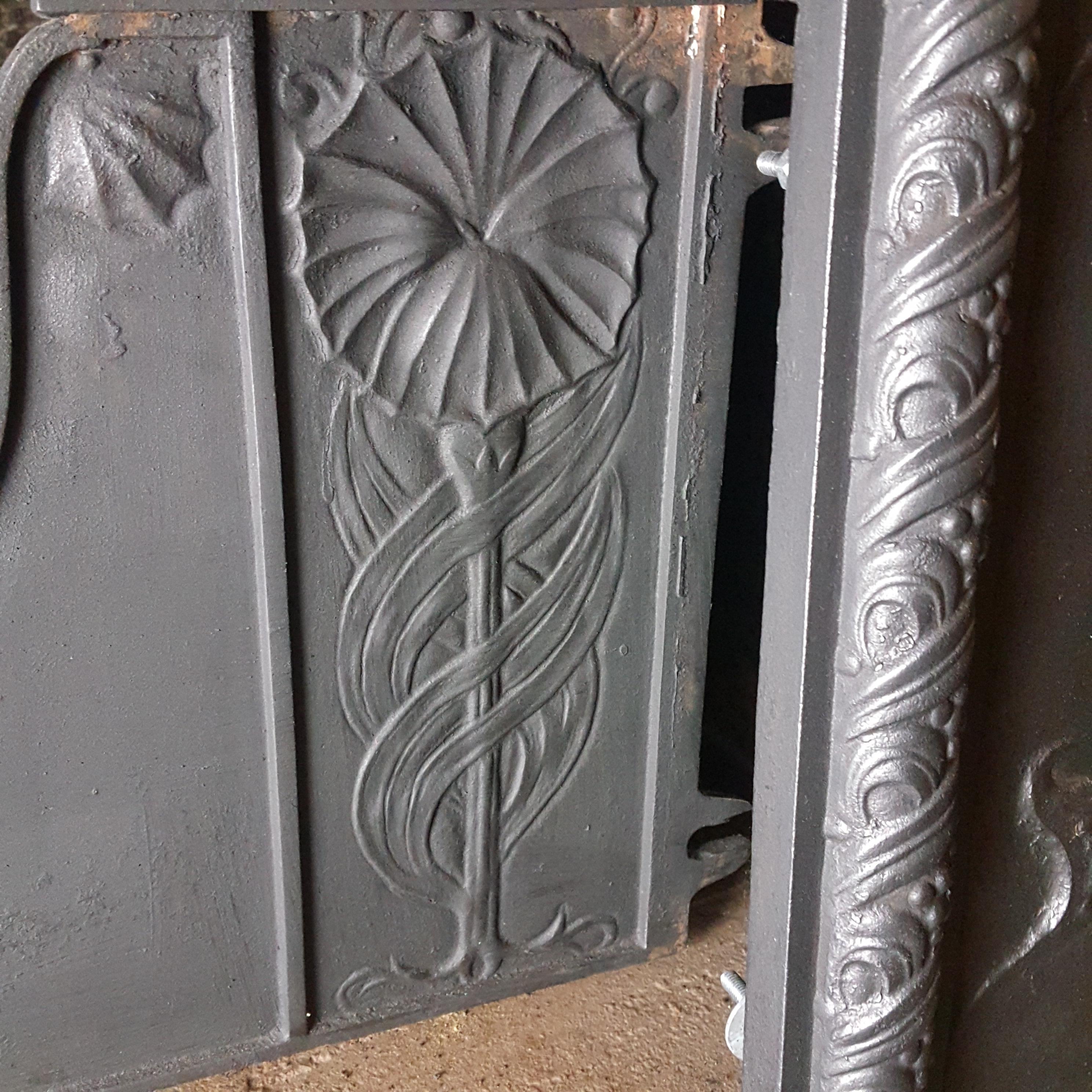 C. R. Ashbee  Arts & Crafts Falkirk cast iron fireplace insert fire grate. For Sale 2