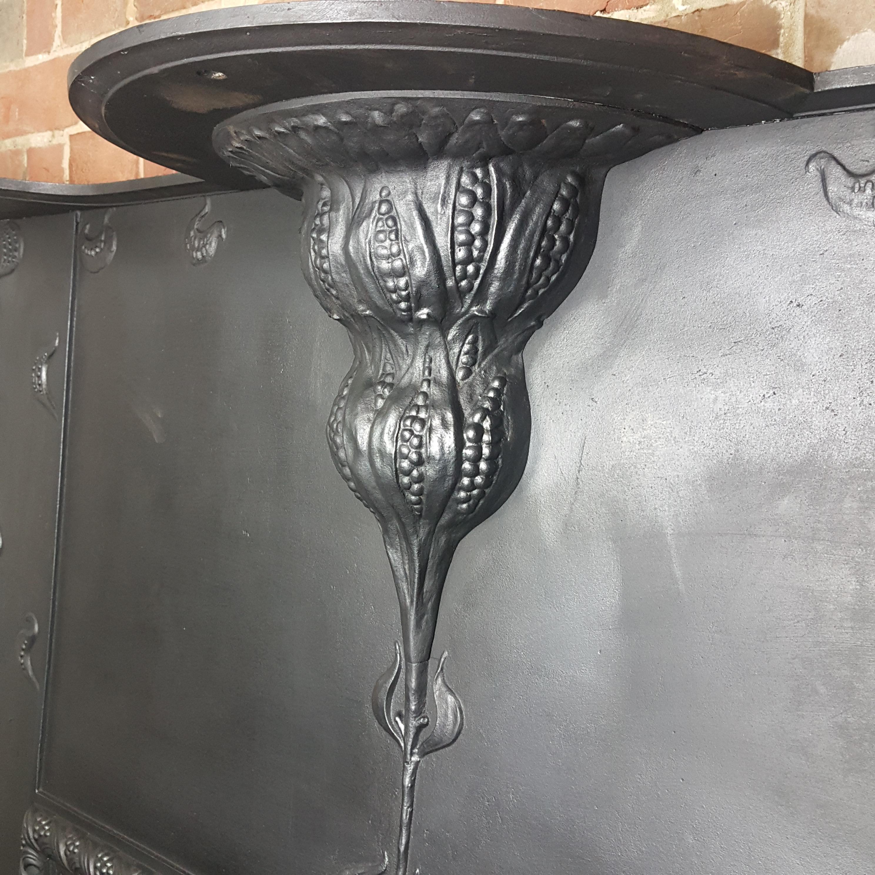 British C. R. Ashbee  Arts & Crafts Falkirk cast iron fireplace insert fire grate. For Sale