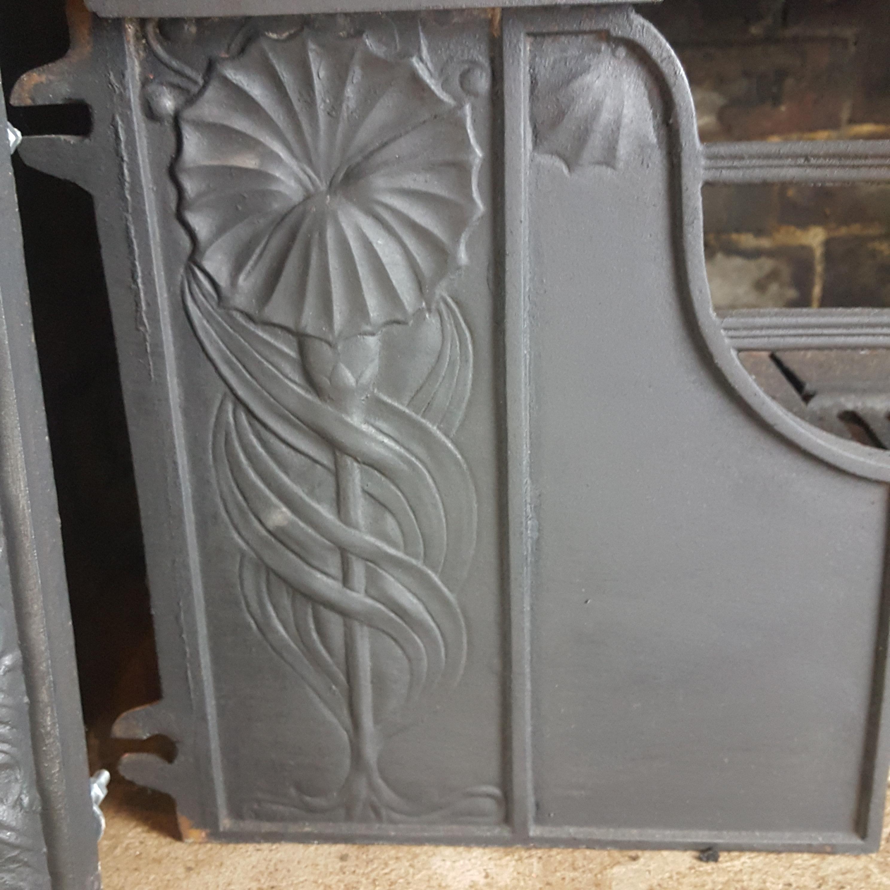 19th Century C. R. Ashbee  Arts & Crafts Falkirk cast iron fireplace insert fire grate. For Sale
