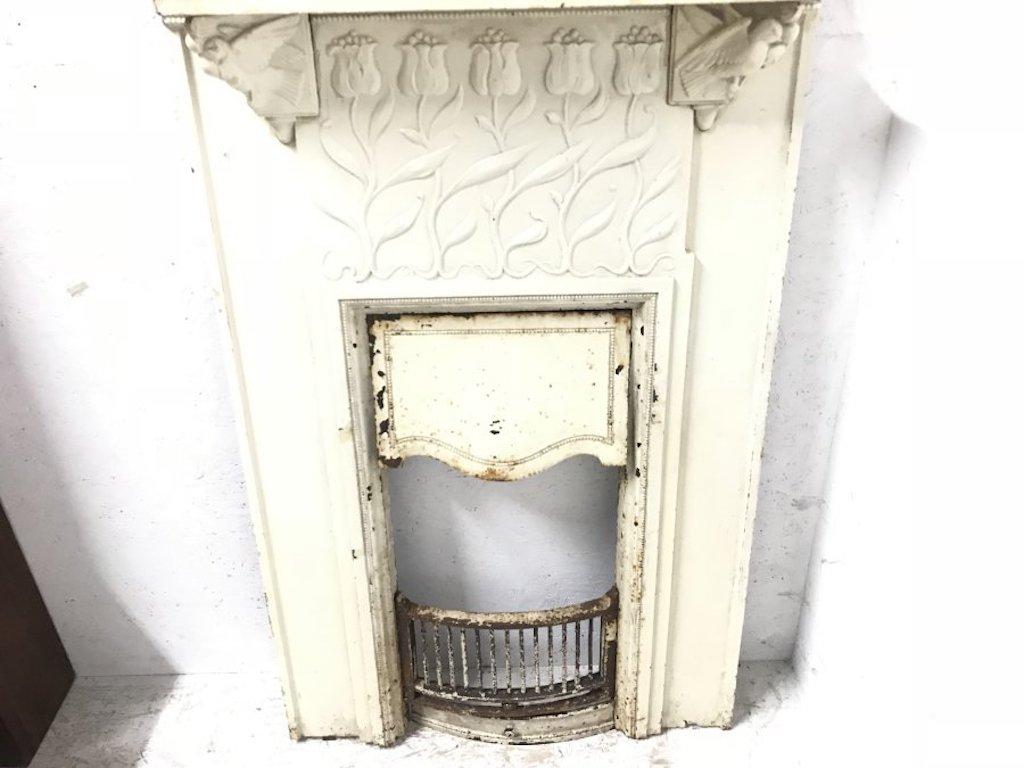 C R Ashbee, Attributed Arts & Craft Cast Iron Fireplace with Eight Kissing Doves For Sale 4