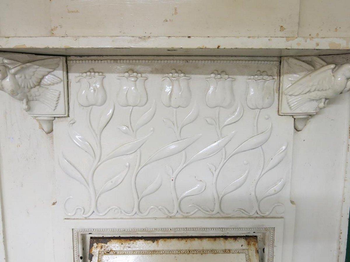 C R Ashbee, Attributed Arts & Craft Cast Iron Fireplace with Eight Kissing Doves For Sale 5